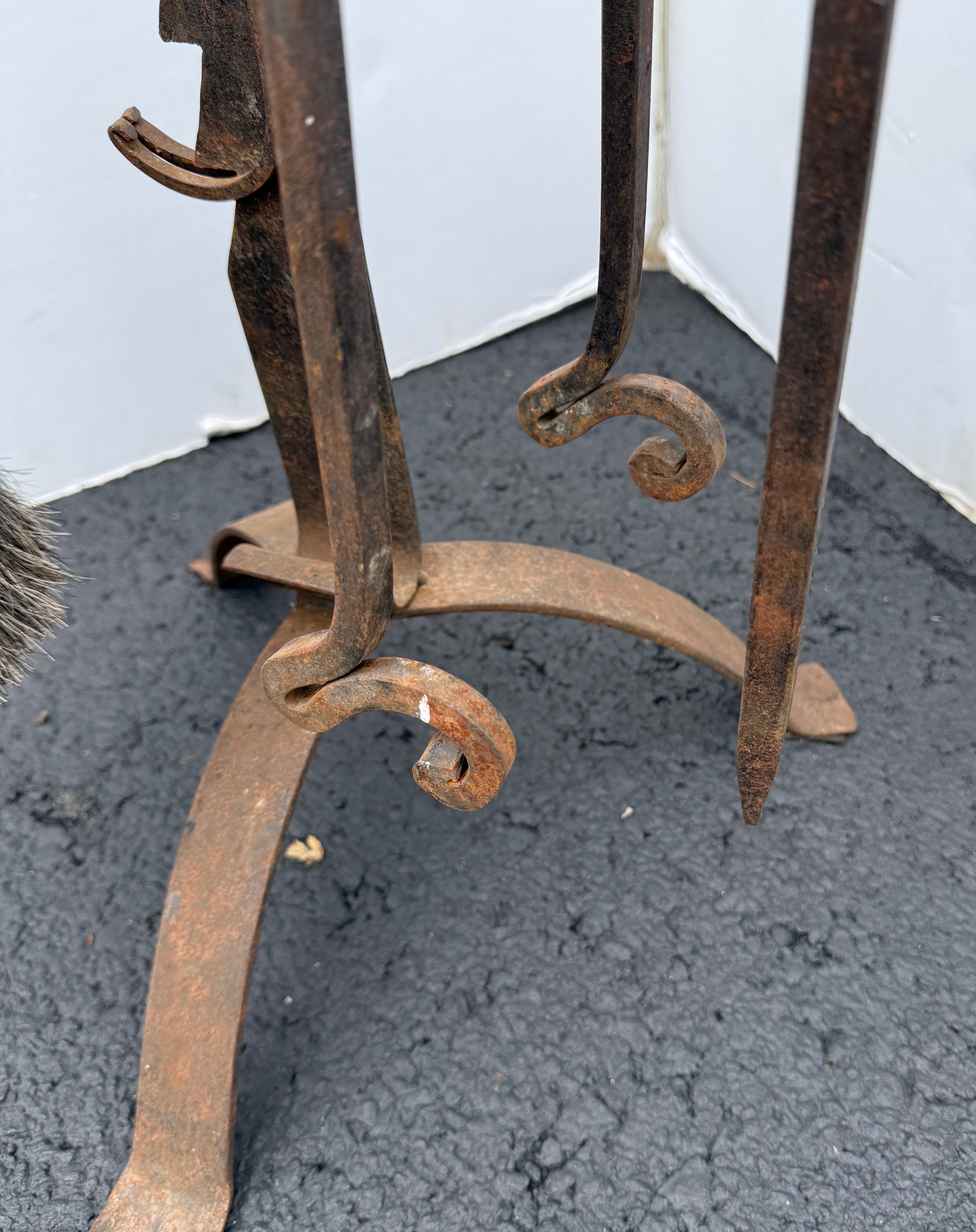 Large Oversized 5 Piece Estate Iron Fireplace Fire Tools For Sale 5
