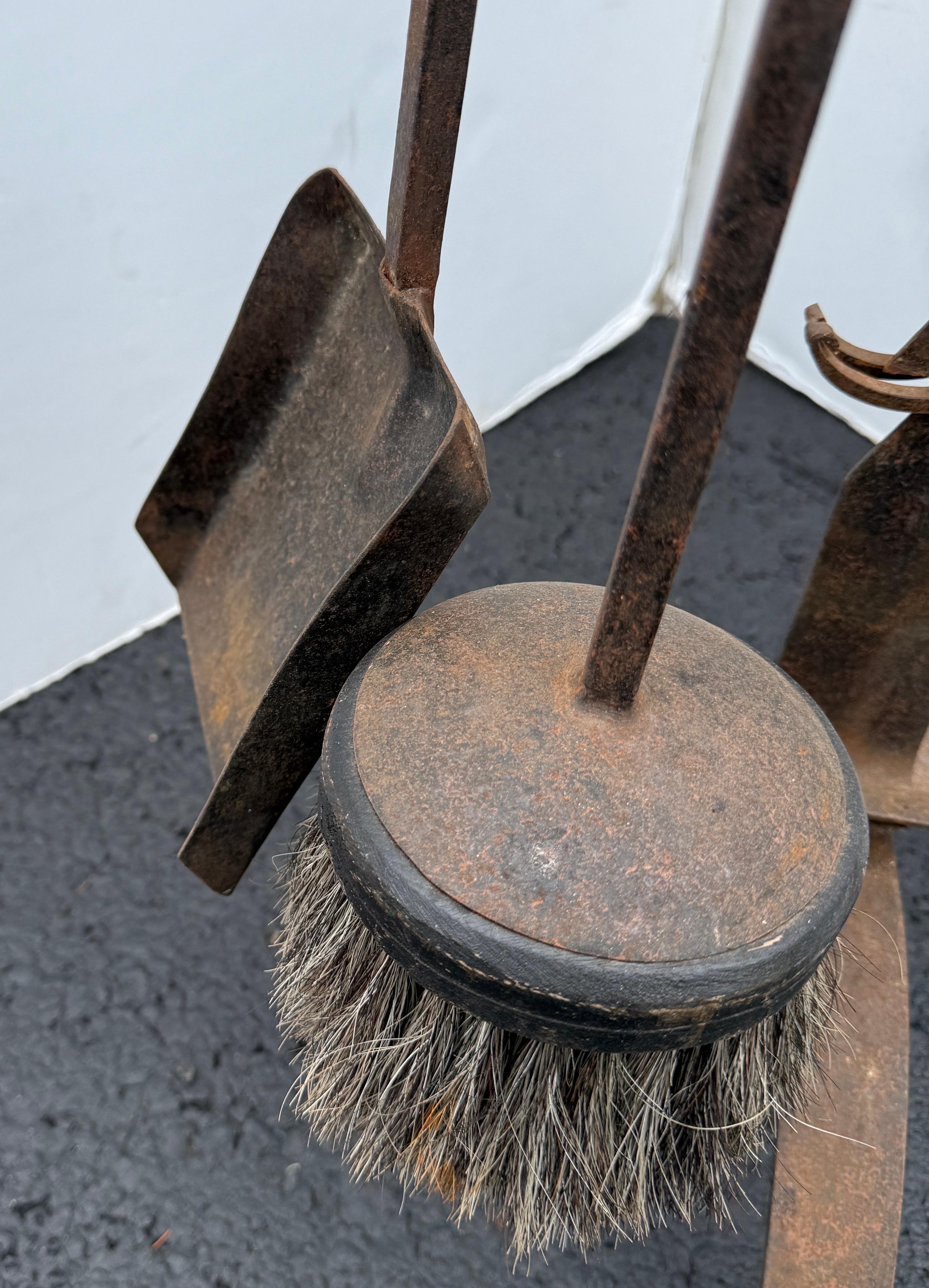 Large Oversized 5 Piece Estate Iron Fireplace Fire Tools For Sale 8