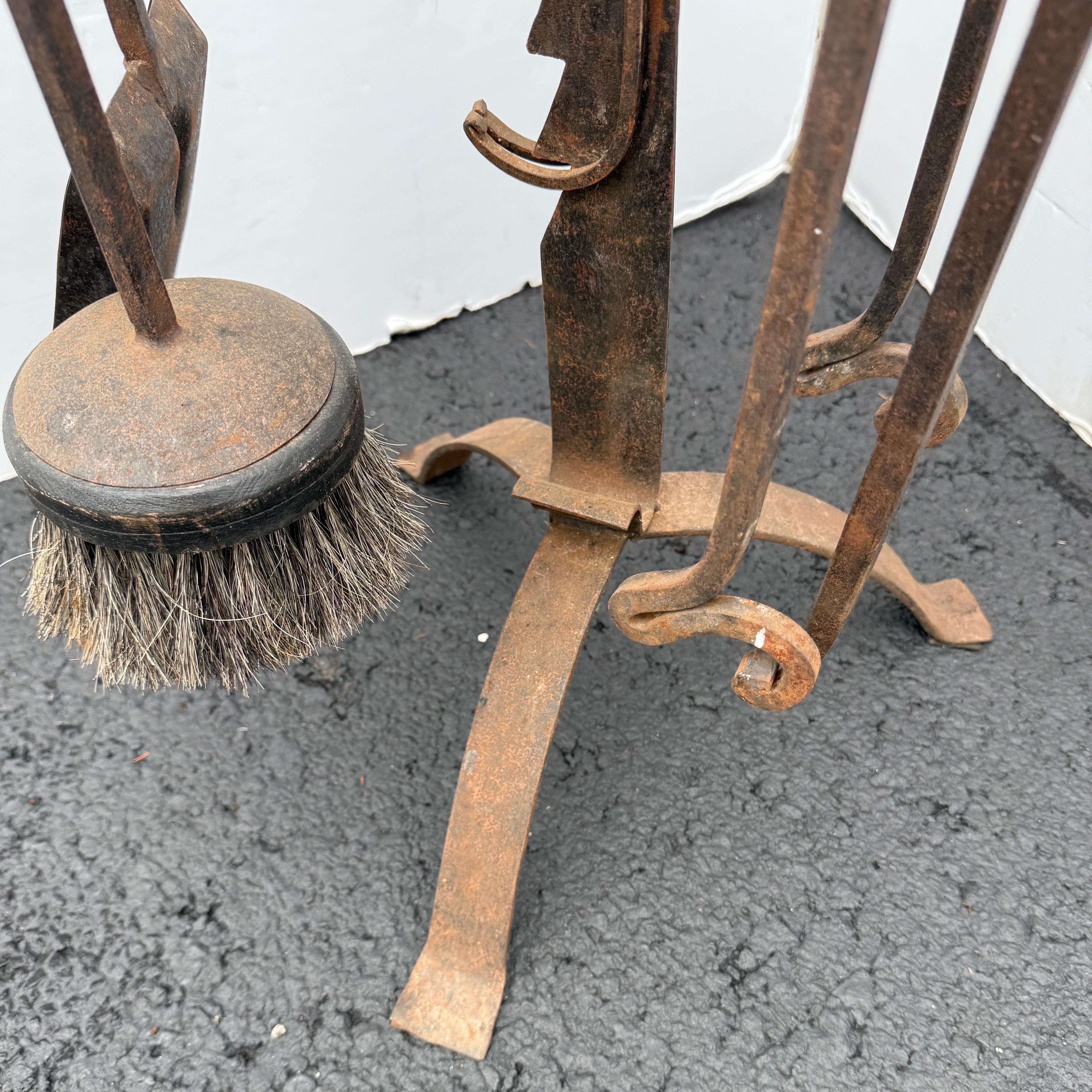Large Oversized 5 Piece Estate Iron Fireplace Fire Tools For Sale 9