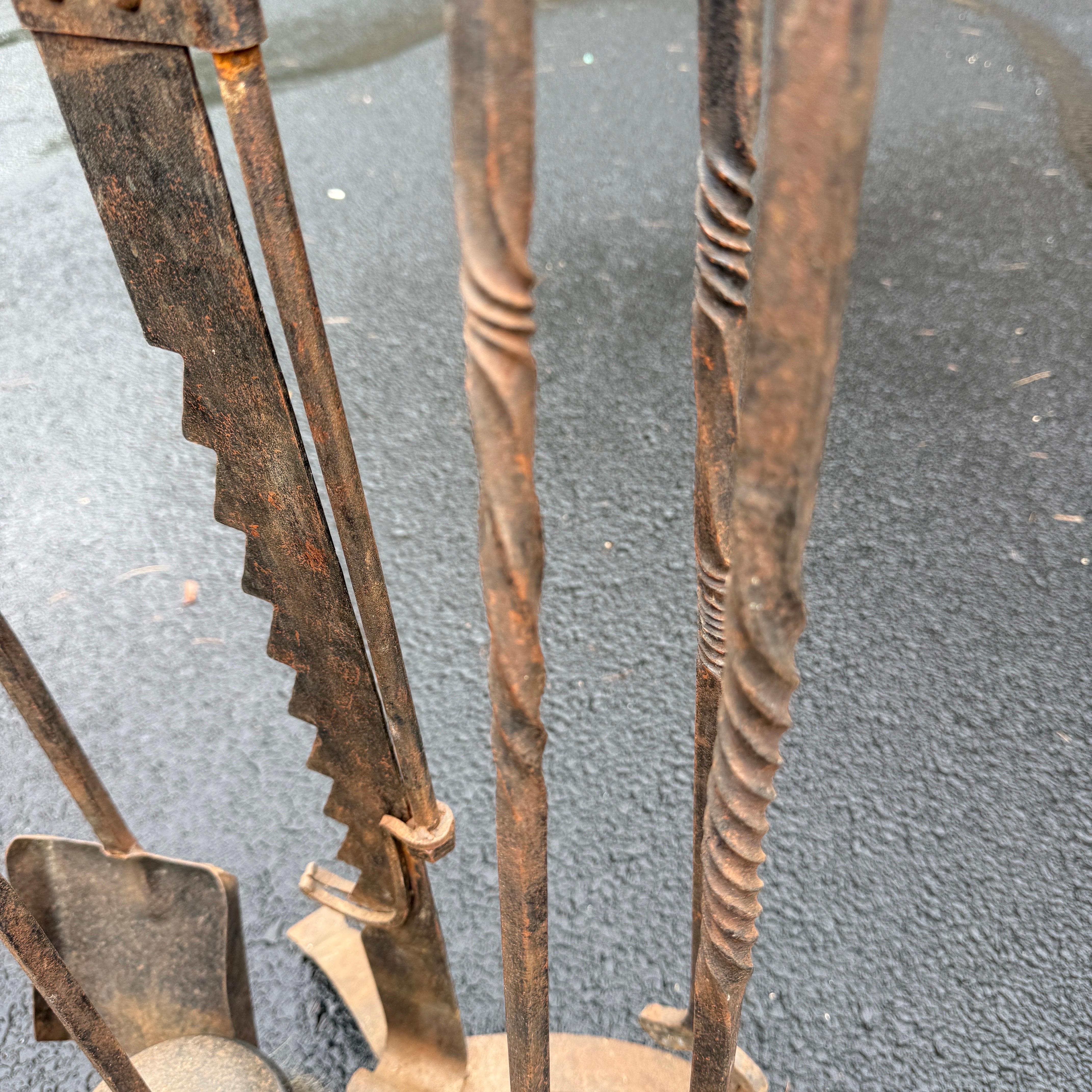 Large Oversized 5 Piece Estate Iron Fireplace Fire Tools For Sale 10