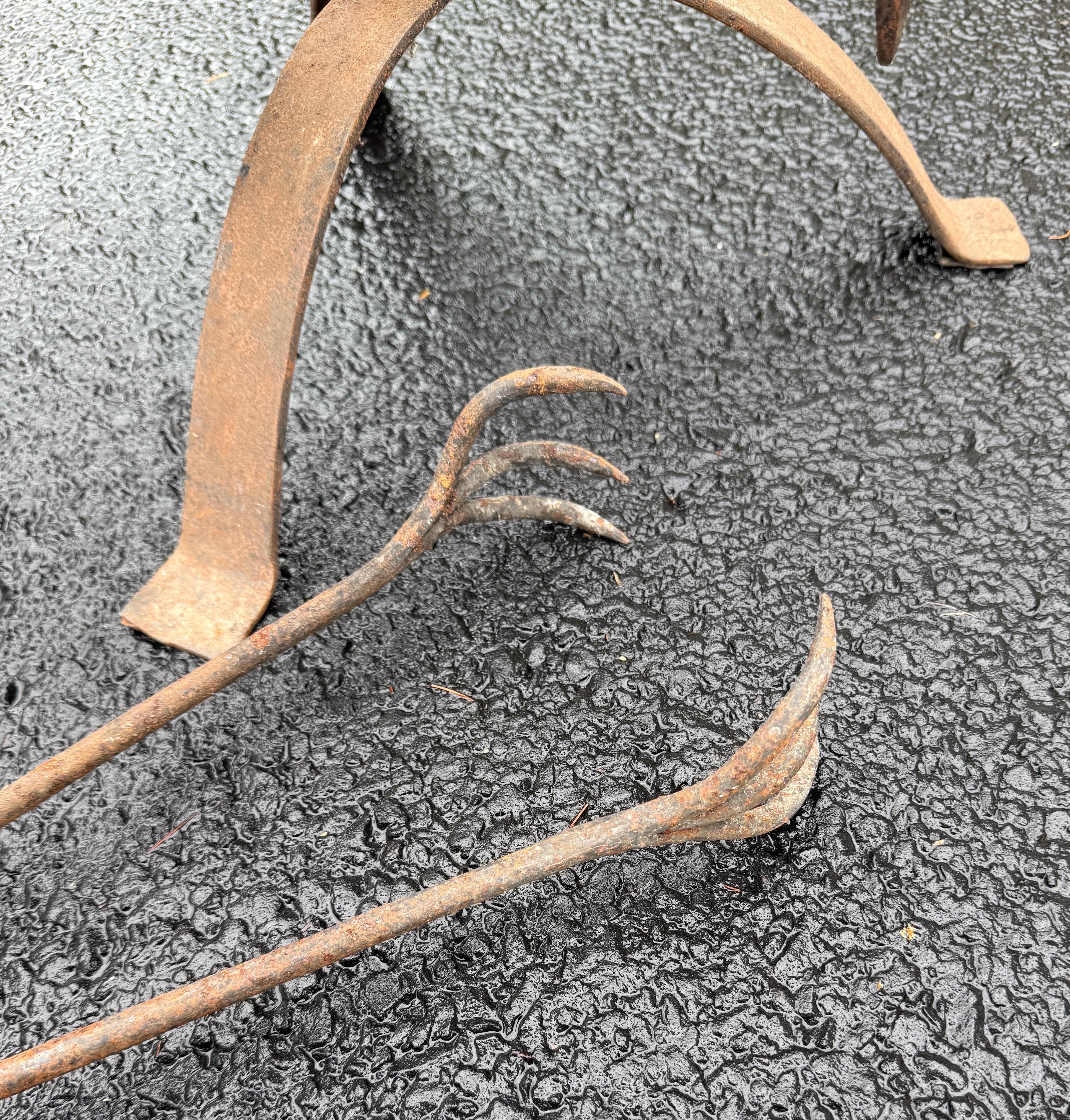 Large Oversized 5 Piece Estate Iron Fireplace Fire Tools For Sale 11