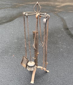 Large Oversized 5 Piece Estate Iron Fireplace Fire Tools