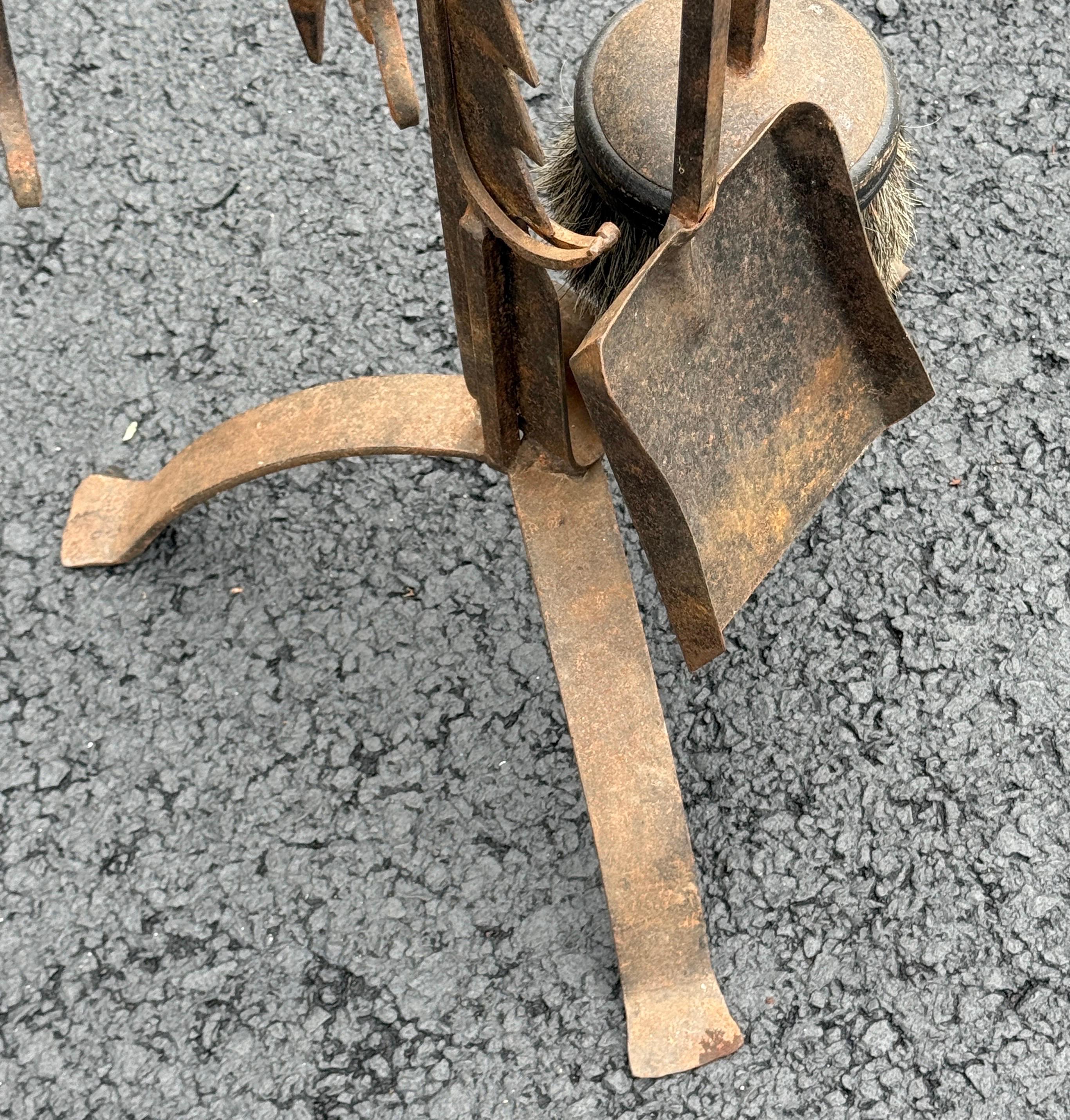 20th Century Large Oversized 5 Piece Estate Iron Fireplace Fire Tools For Sale