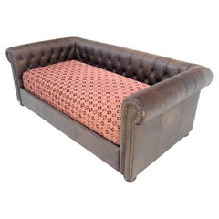 Used Large Oversized 50x96" Tufted Plum Leather Chesterfield Daybed Sofa MINT