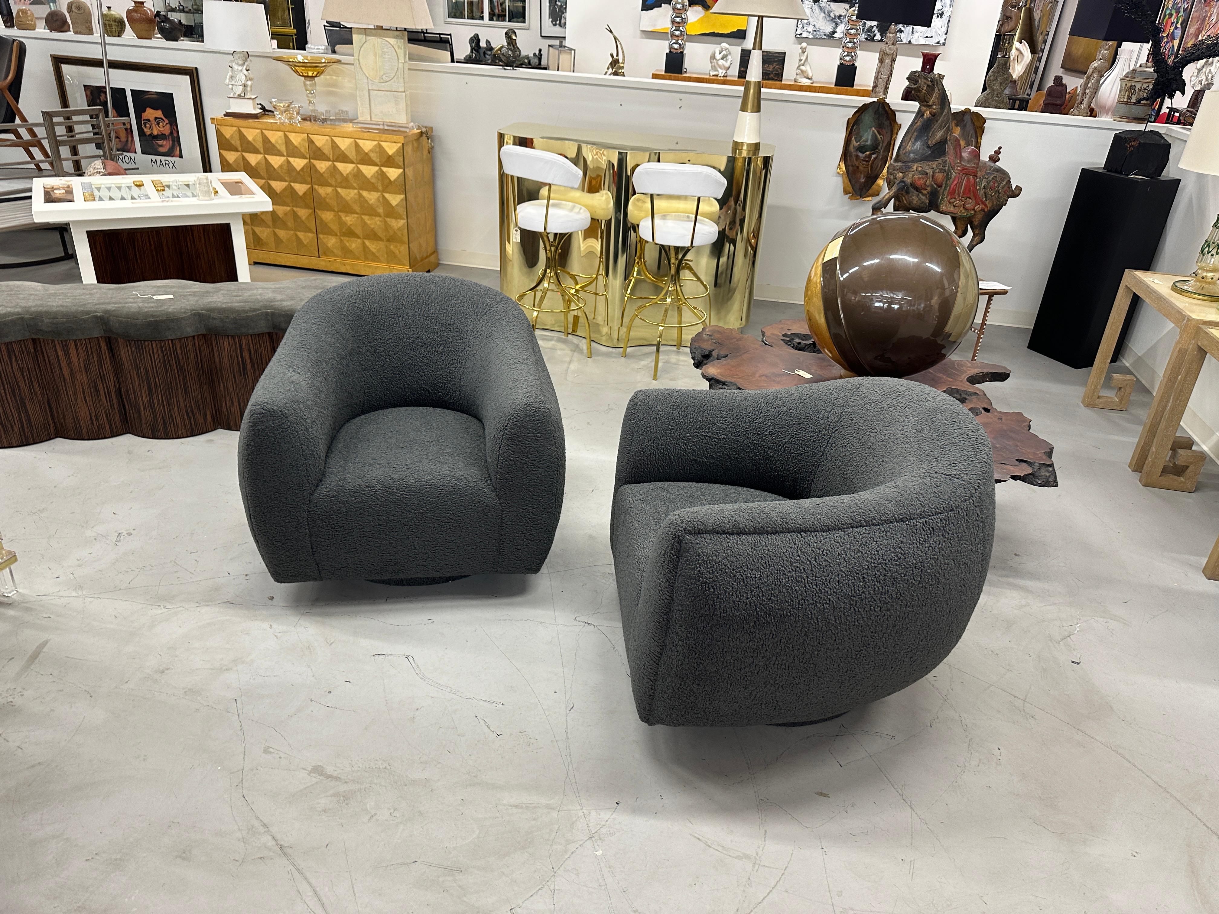 Large Oversized A. Rudin Barrel Swivel Chairs Reupholstered 4