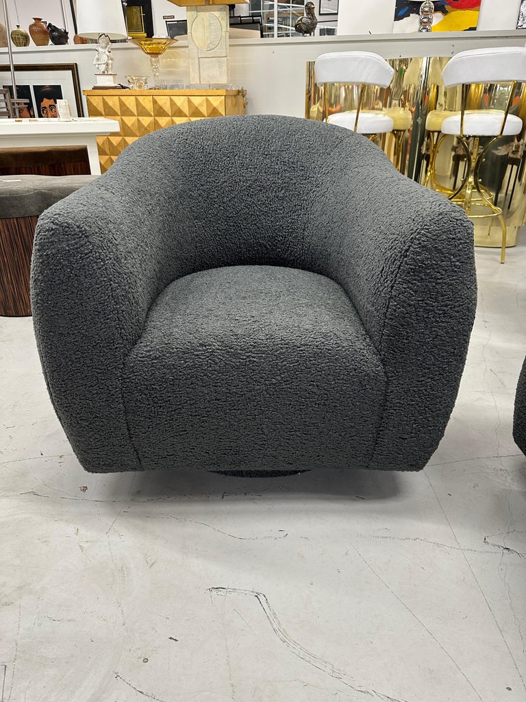 Large Oversized A. Rudin Barrel Swivel Chairs Reupholstered For Sale 7