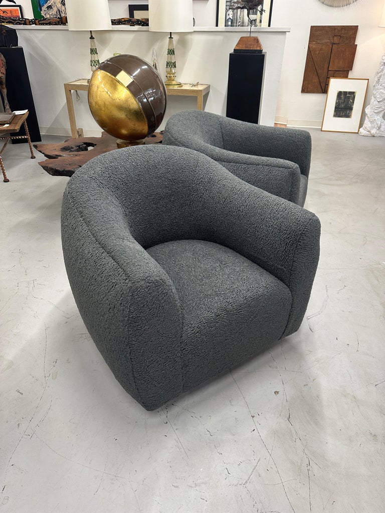 Large Oversized A. Rudin Barrel Swivel Chairs Reupholstered For Sale 8