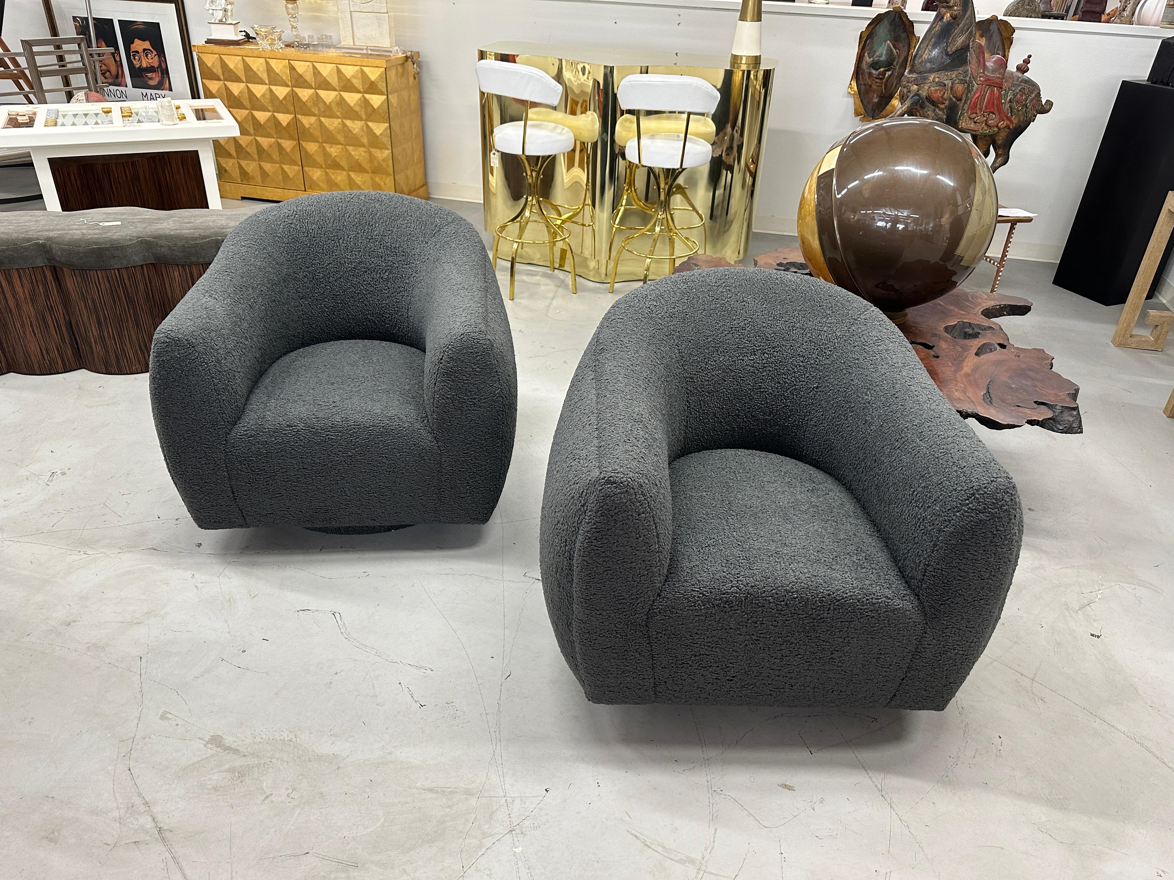 Large Oversized A. Rudin Barrel Swivel Chairs Reupholstered In Good Condition In Palm Springs, CA