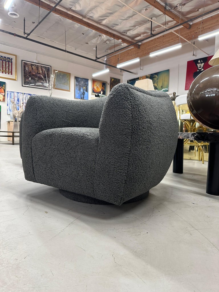 Large Oversized A. Rudin Barrel Swivel Chairs Reupholstered For Sale 1