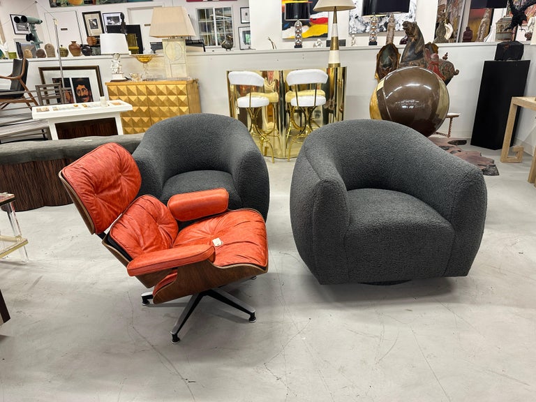 Large Oversized A. Rudin Barrel Swivel Chairs Reupholstered For Sale 2