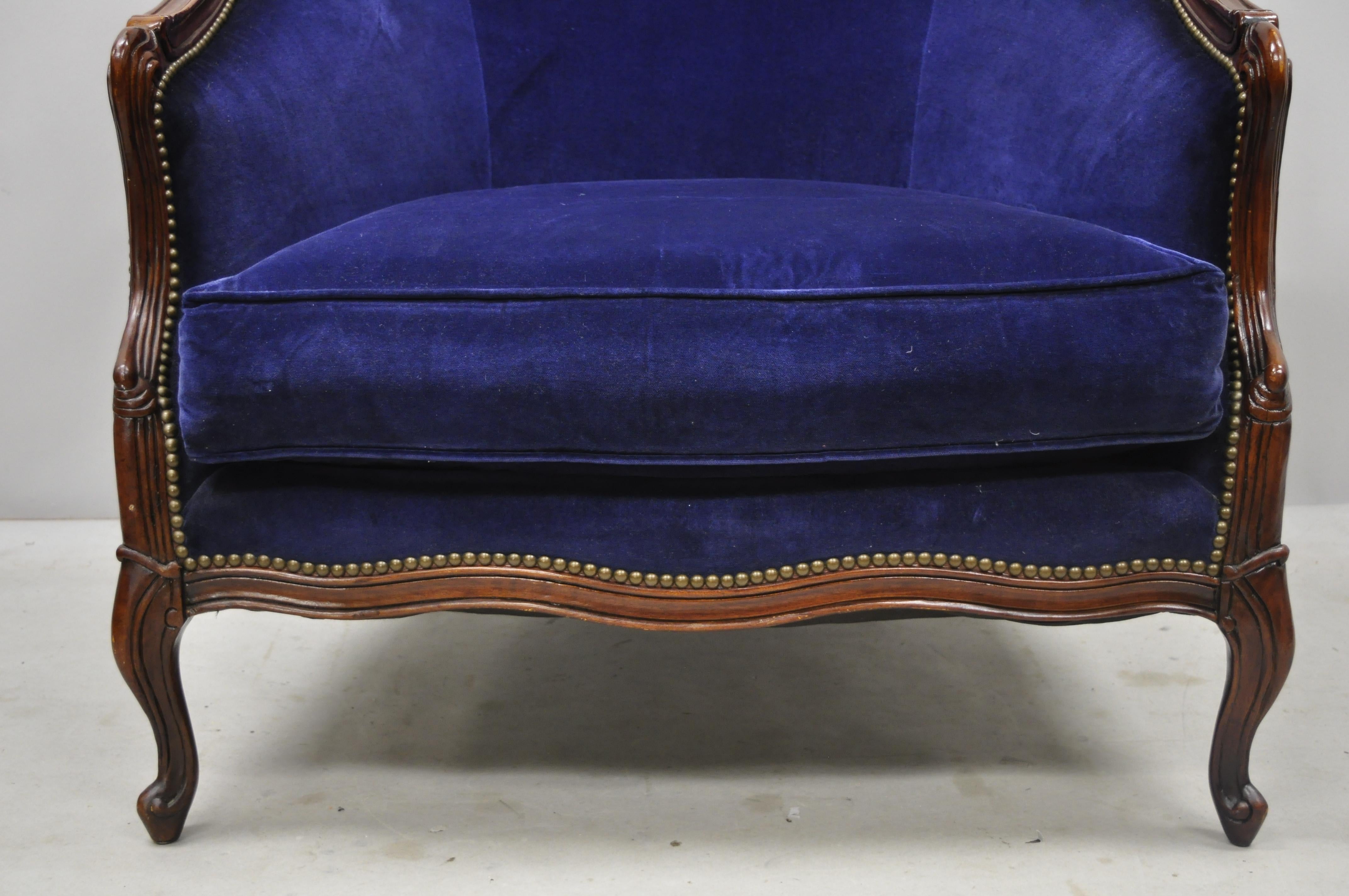 Large Oversized Beacon Hill Henredon Blue French Louis XV Style Lounge Armchair In Good Condition In Philadelphia, PA