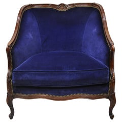 Retro Large Oversized Beacon Hill Henredon Blue French Louis XV Style Lounge Armchair