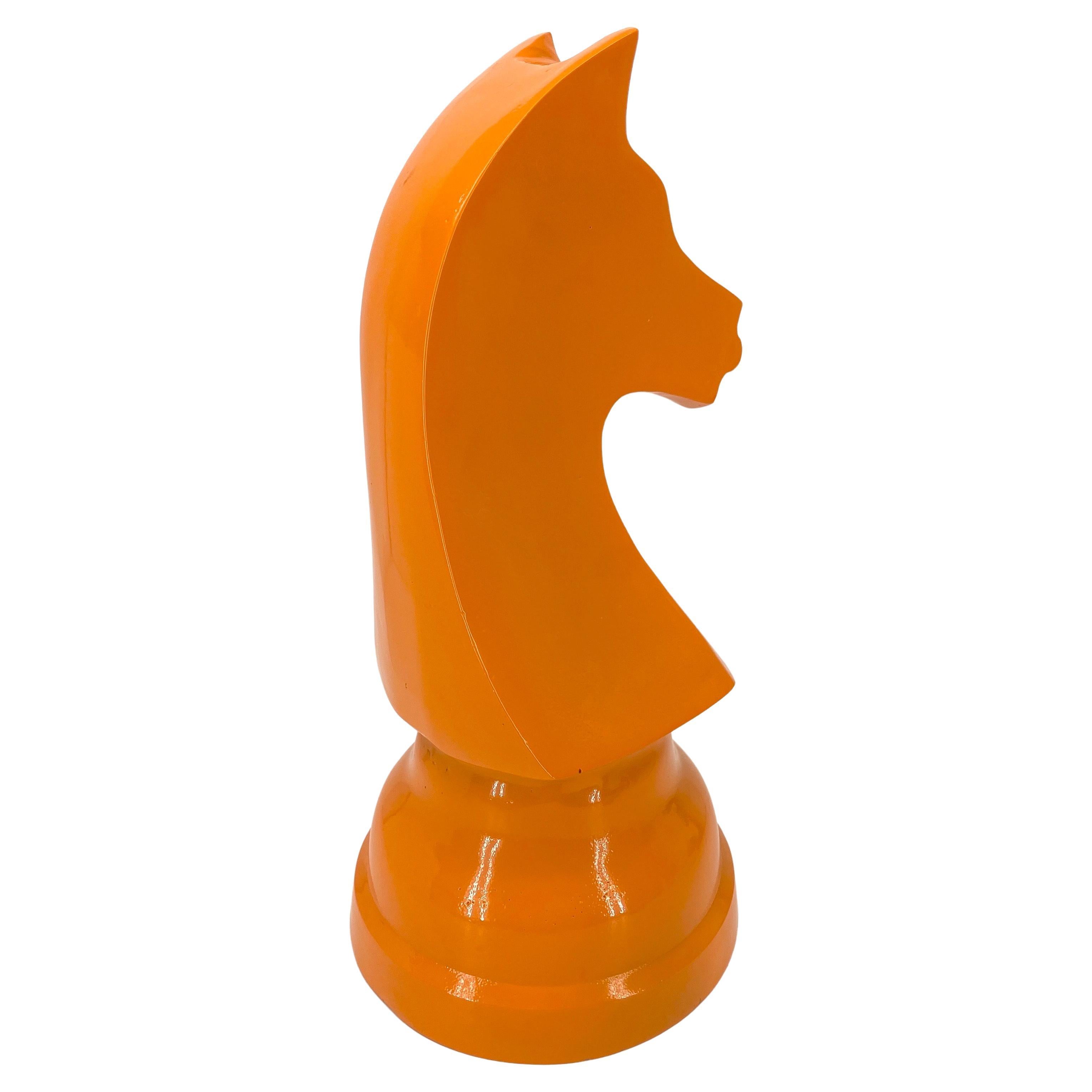 Large Oversized Chess Knight Piece Statue, Orange Powder-Coated  For Sale 5