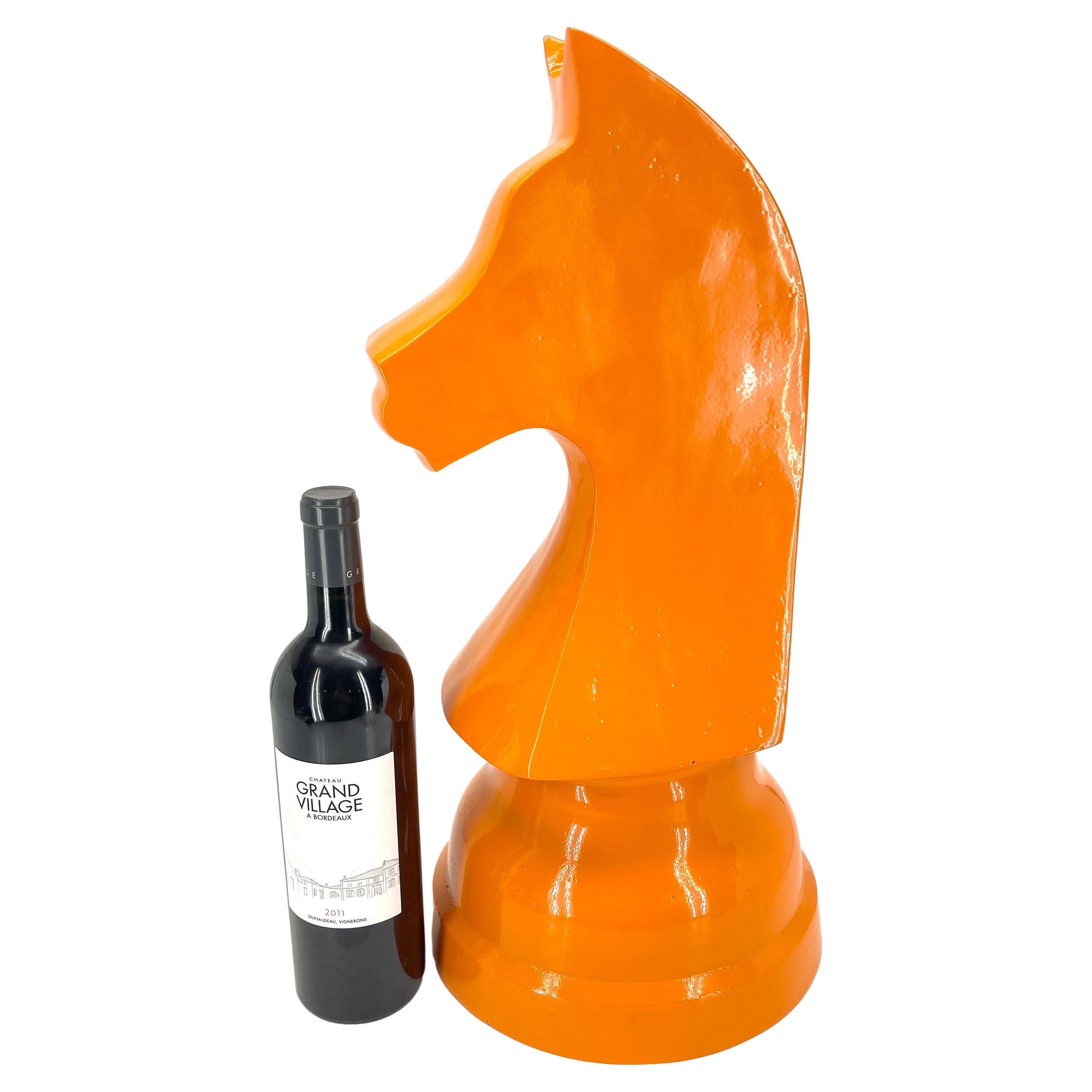 Mid-Century Modern Large Oversized Chess Knight Piece Statue, Orange Powder-Coated  For Sale