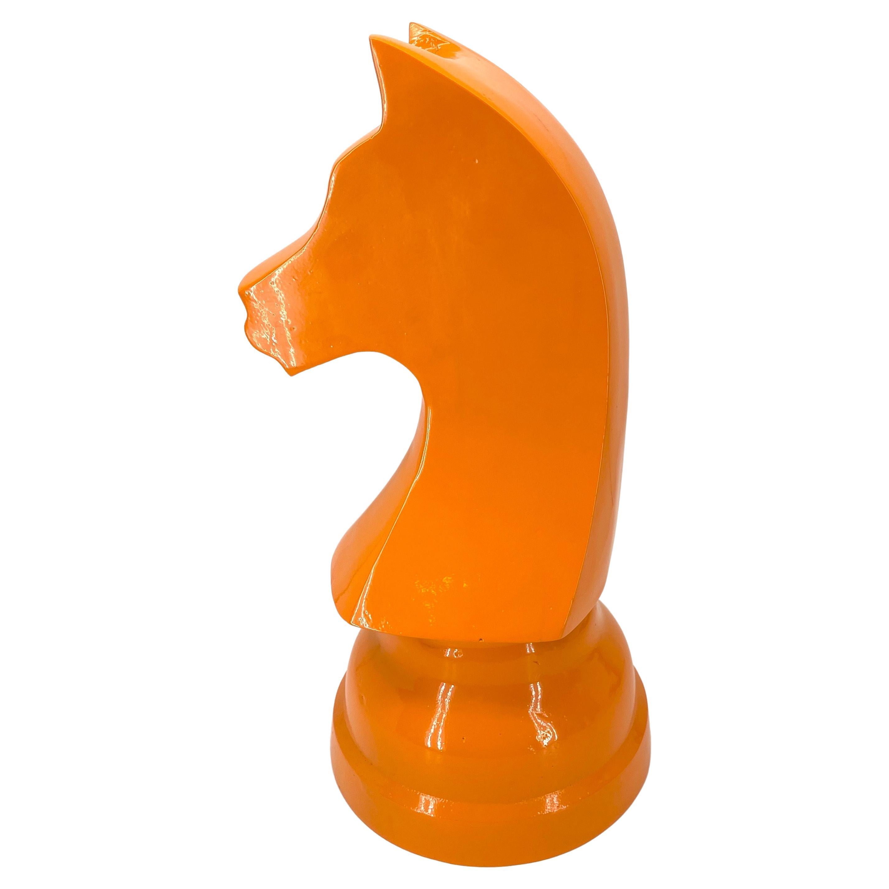 American Large Oversized Chess Knight Piece Statue, Orange Powder-Coated  For Sale