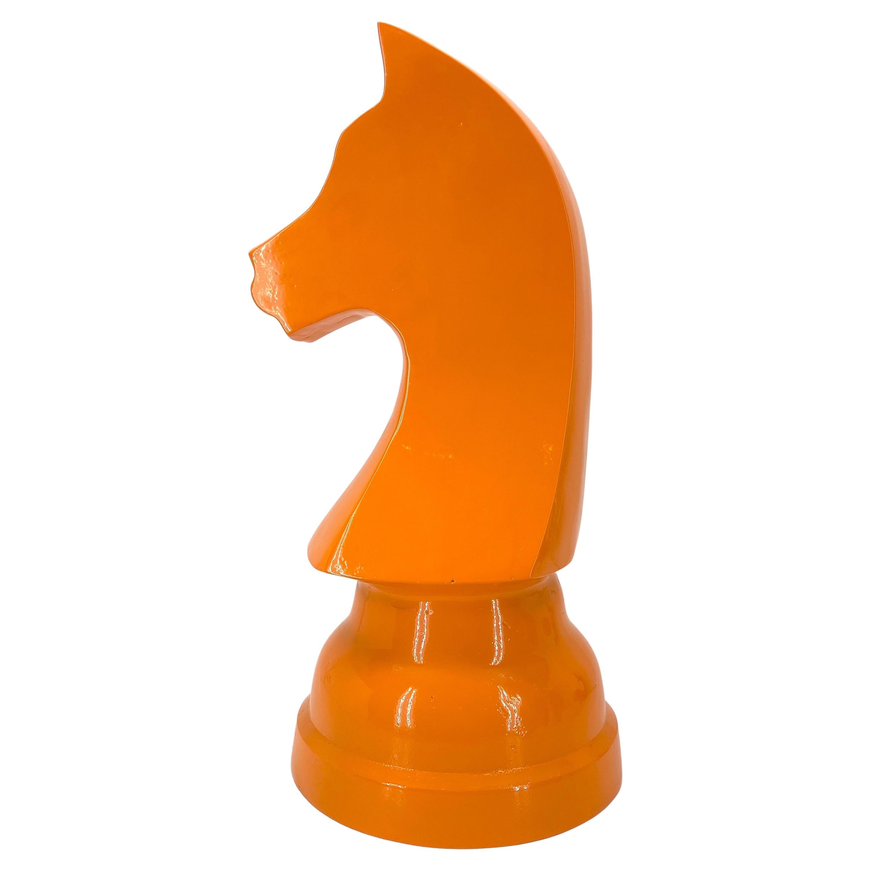 Late 20th Century Large Oversized Chess Knight Piece Statue, Orange Powder-Coated  For Sale