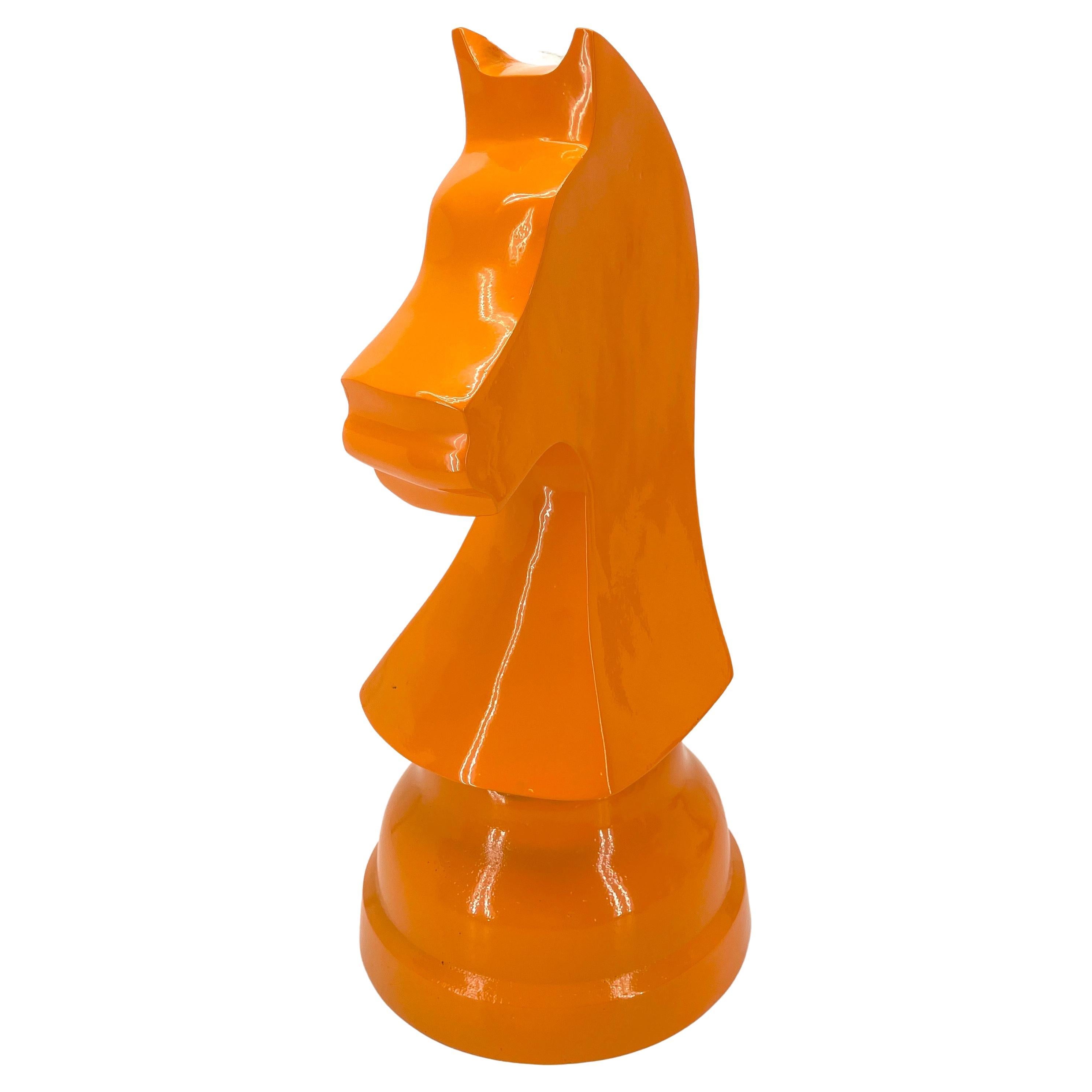 Large Oversized Chess Knight Piece Statue, Orange Powder-Coated  For Sale 1