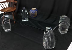 Large Oversized Lucite Base Glass Top Base Coffee Table Rectangular Cut Corner