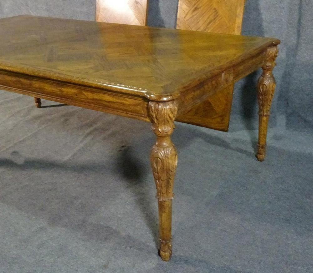 American Large Oversized Oak Parquet Top Carved Louis XV Style Dining Table