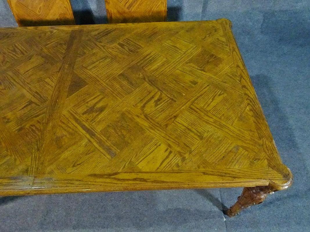 Mid-20th Century Large Oversized Oak Parquet Top Carved Louis XV Style Dining Table