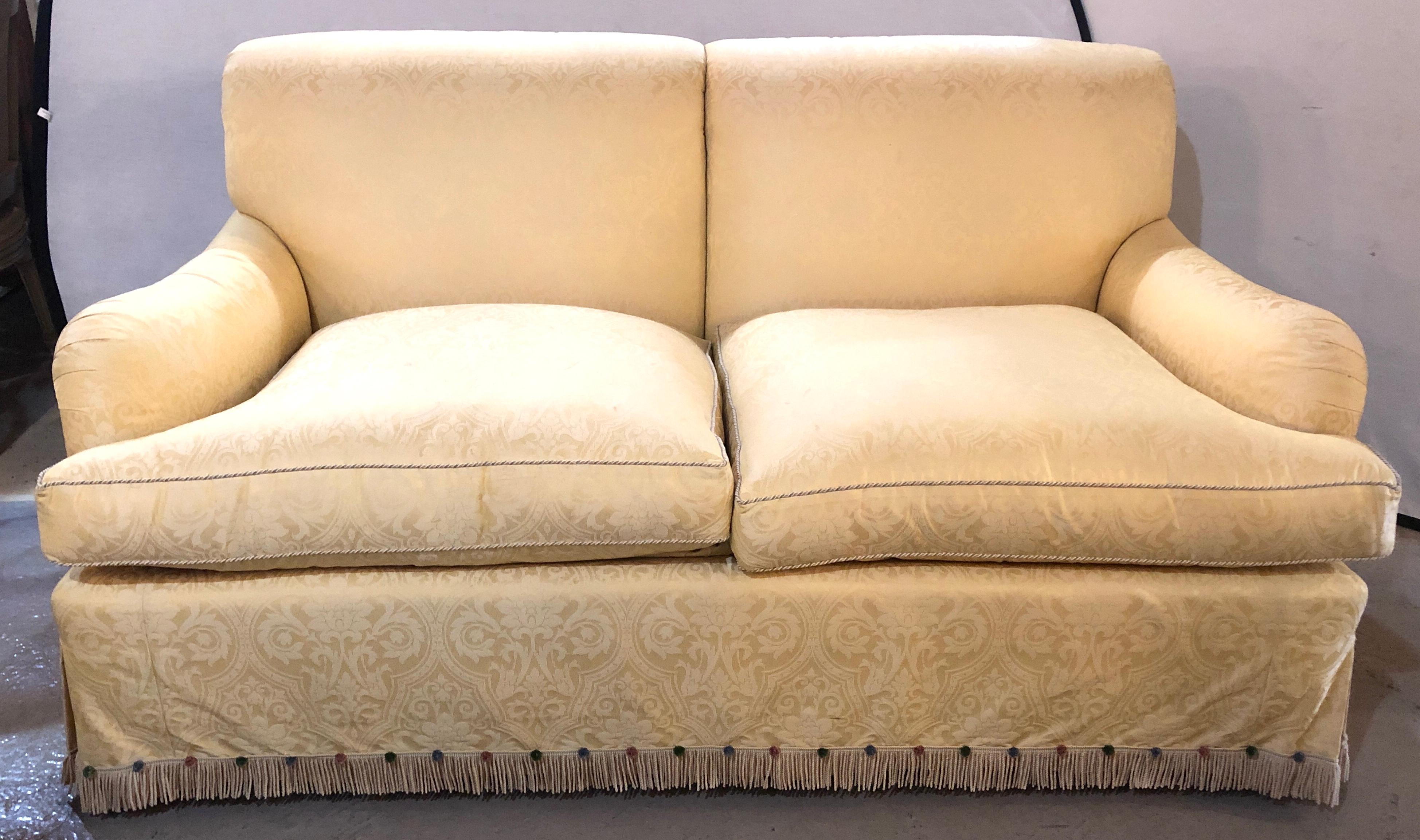 20th Century Large Overstuffed Settee in Damask Fully Lined Upholstery from O Henry House Ltd