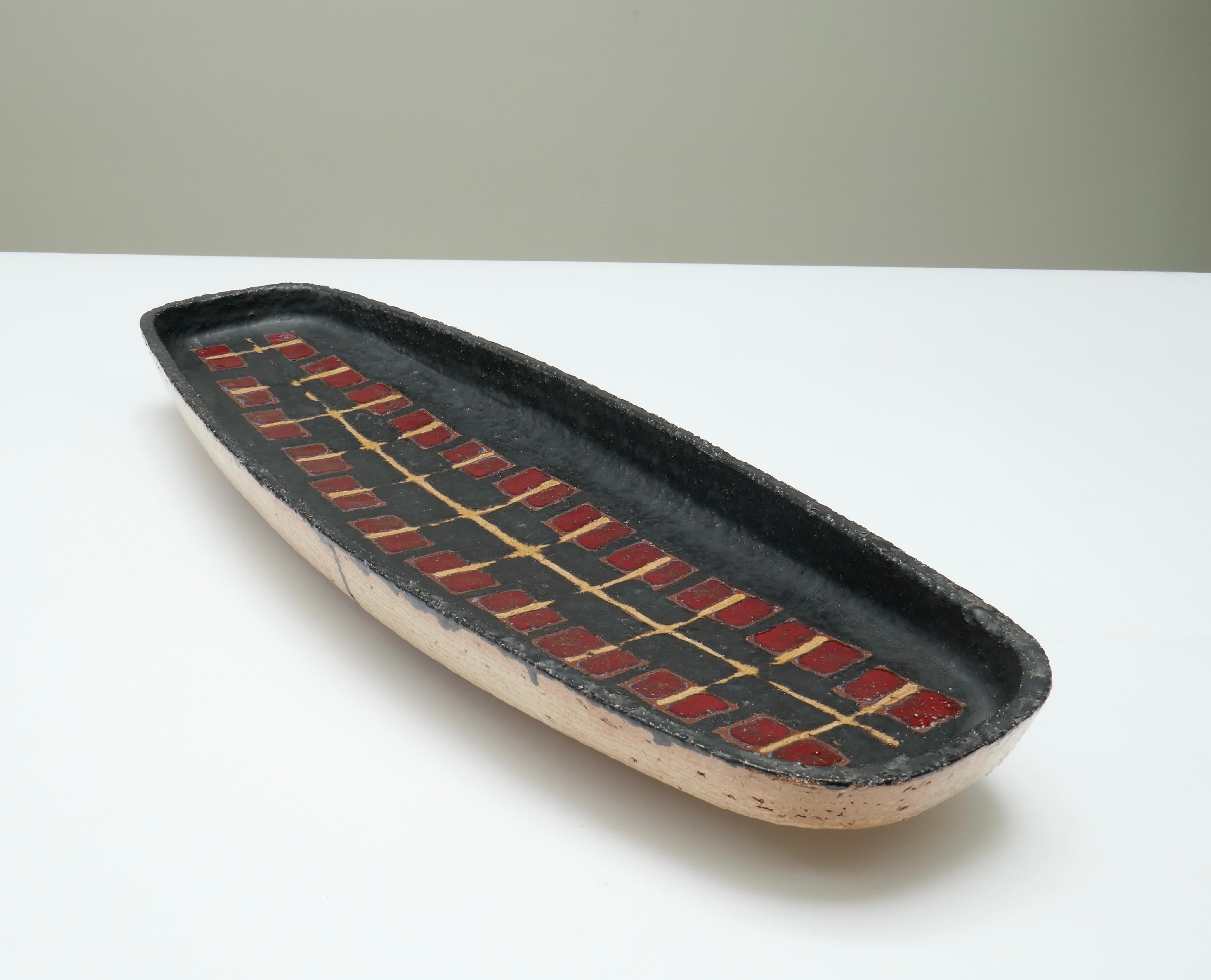 Large Ovoid Ceramic Centerpiece Plate, Belgium, 1960s For Sale at 1stDibs