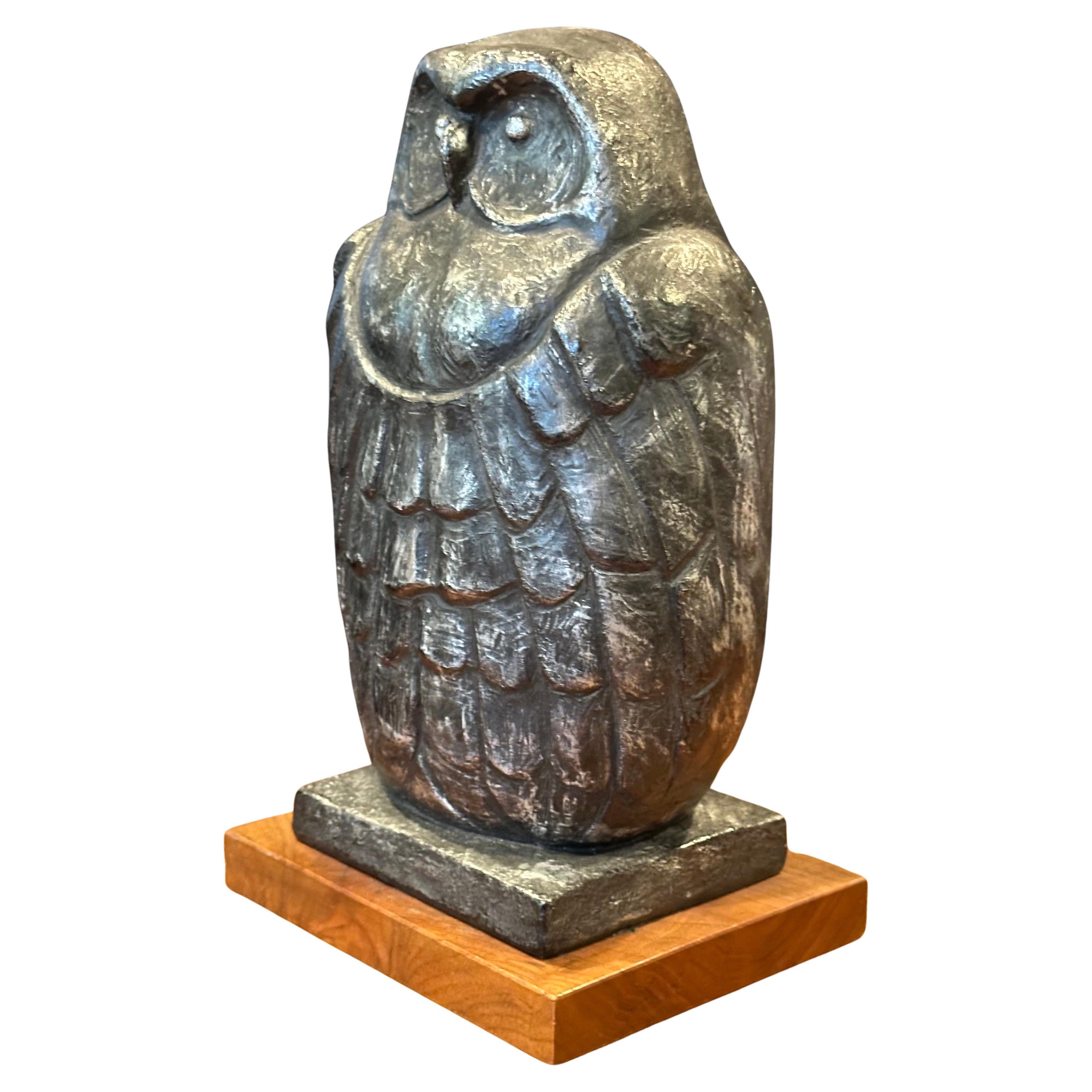 Large Owl Sculpture on Wood Base by Austin Productions