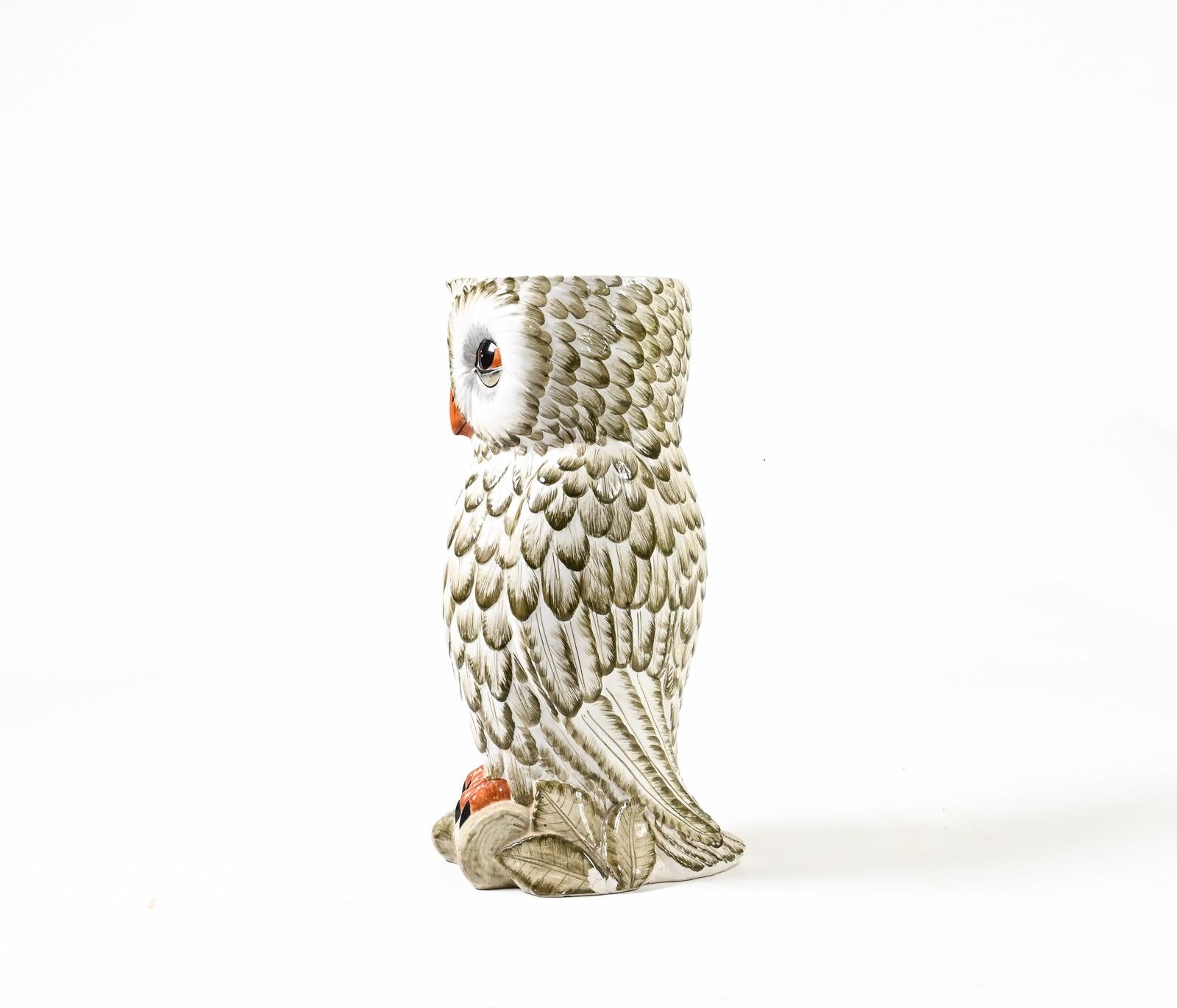 French Large Owl Shaped Ceramic Umbrella Holder by Maison Chaumette