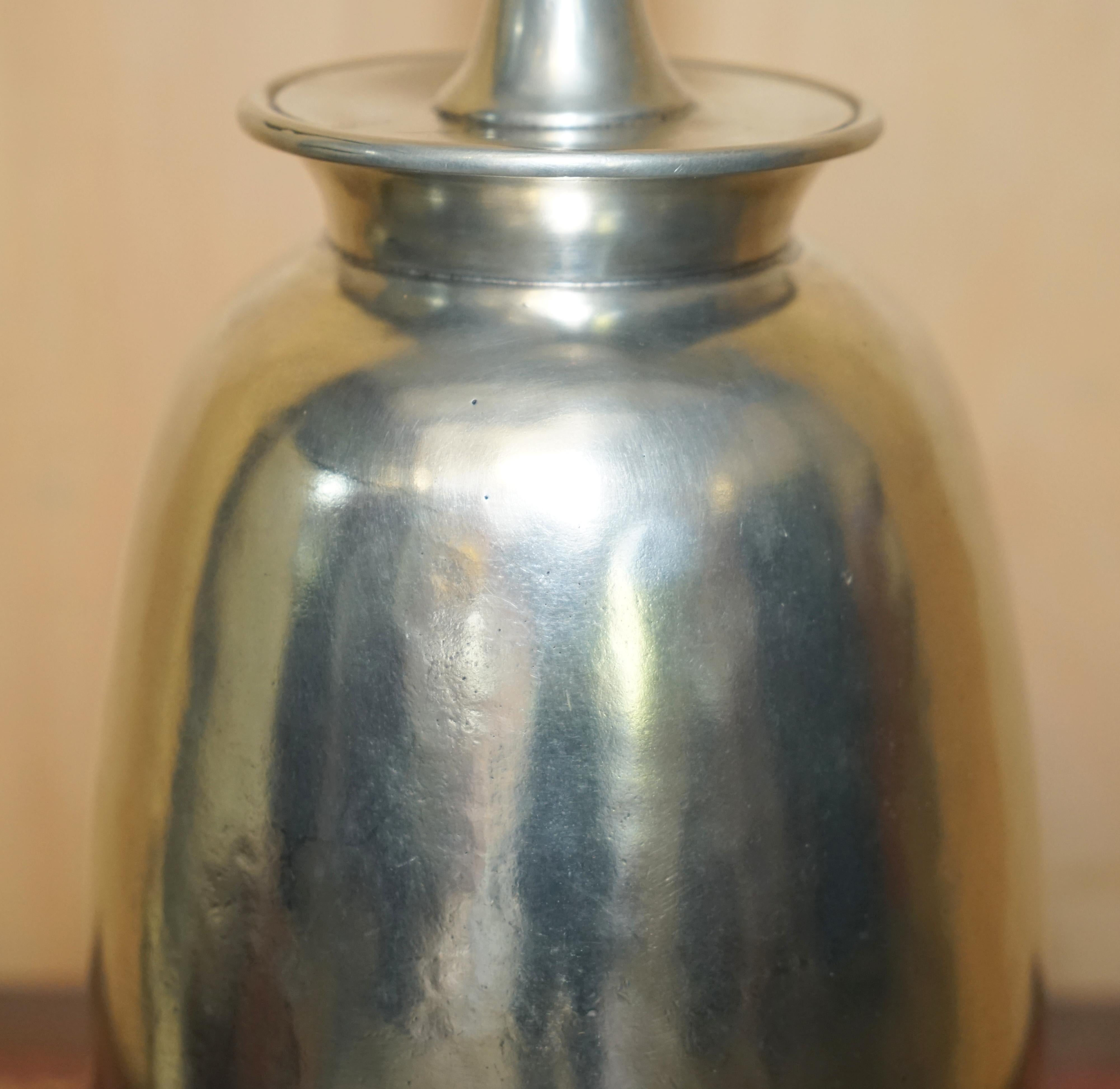 20th Century LARGE OWL STAMPED ARTE ITALiCA TAVOLA MARINONI VASE DOME SHAPED PEWTER LAMP For Sale