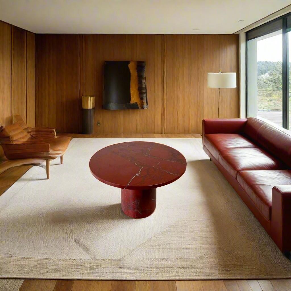 Large Ox‑Blood Red “Rosso Levanto” Oval Marble Coffee Table  Italy 1970

Elevate your interior with this stunning vintage Italian coffee table, crafted ca. 1970 from rich ox‑blood red Rosso Levanto marble. Its bold color and sculptural silhouette