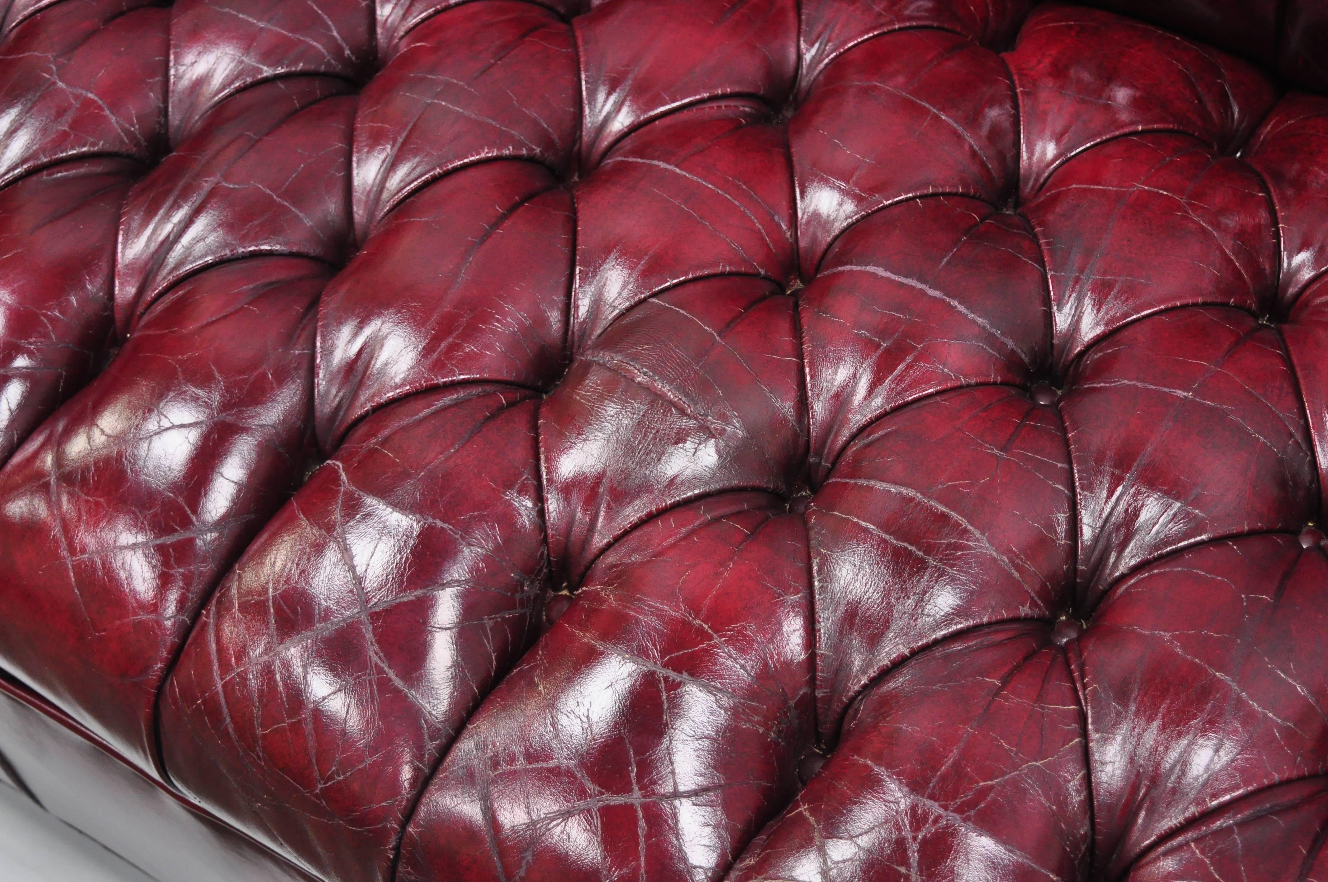 Large Oxblood Burgundy Red Leather Button Tufted Chesterfield Sofa 2