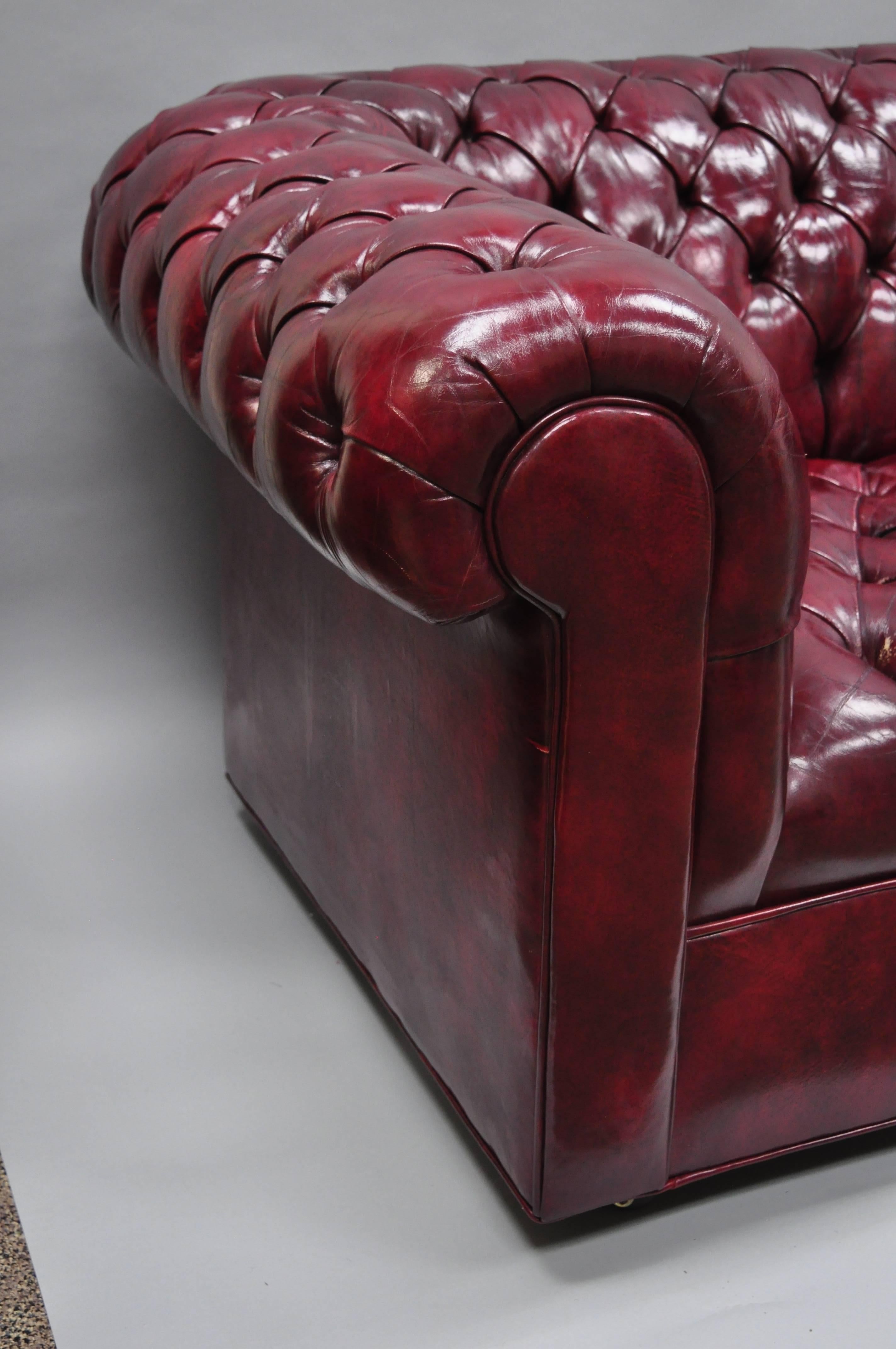 Large Oxblood Burgundy Red Leather Button Tufted Chesterfield Sofa 4