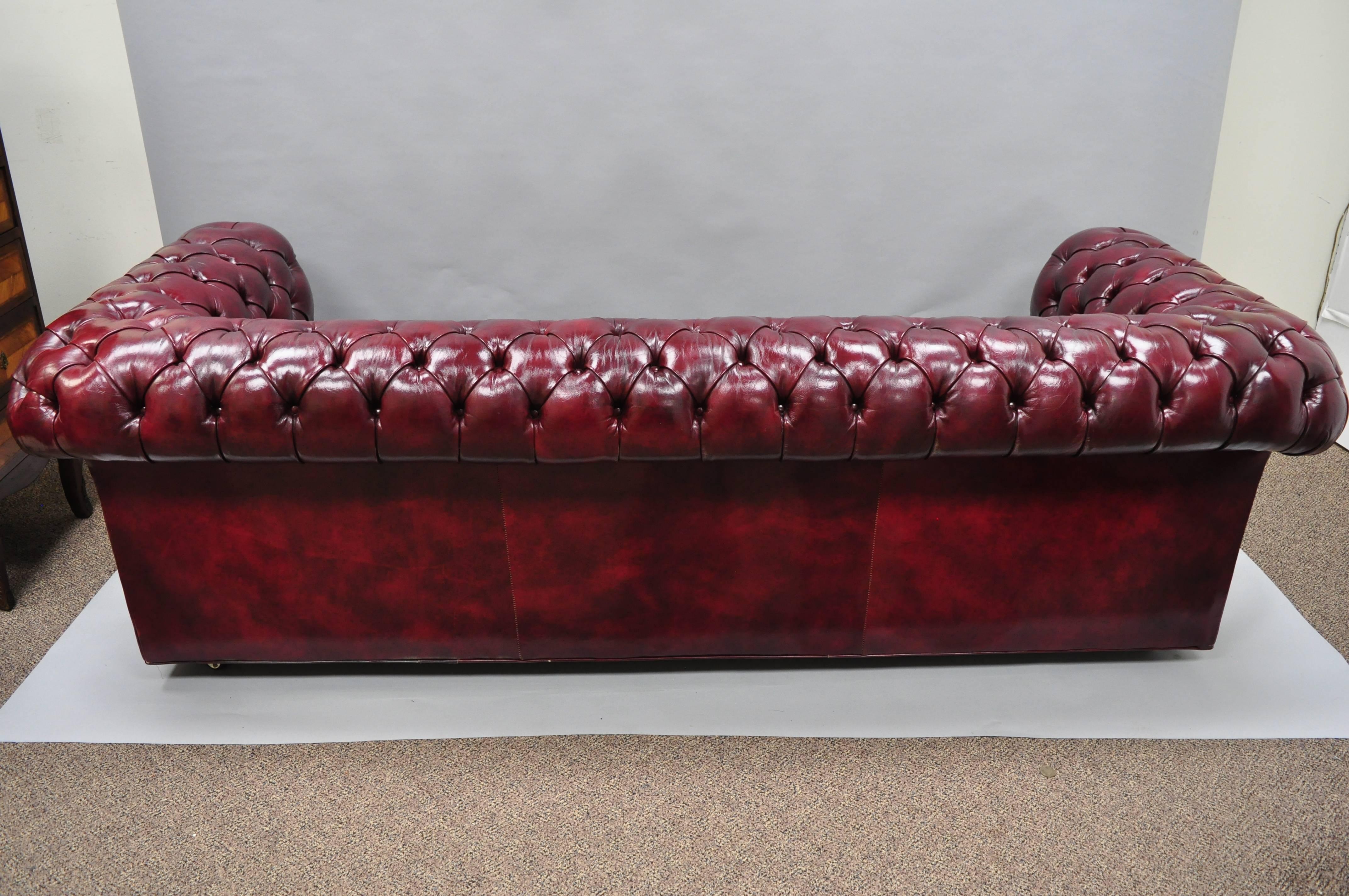 Large Oxblood Burgundy Red Leather Button Tufted Chesterfield Sofa 7