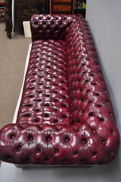 Large Oxblood Burgundy Red Leather Button Tufted Chesterfield Sofa