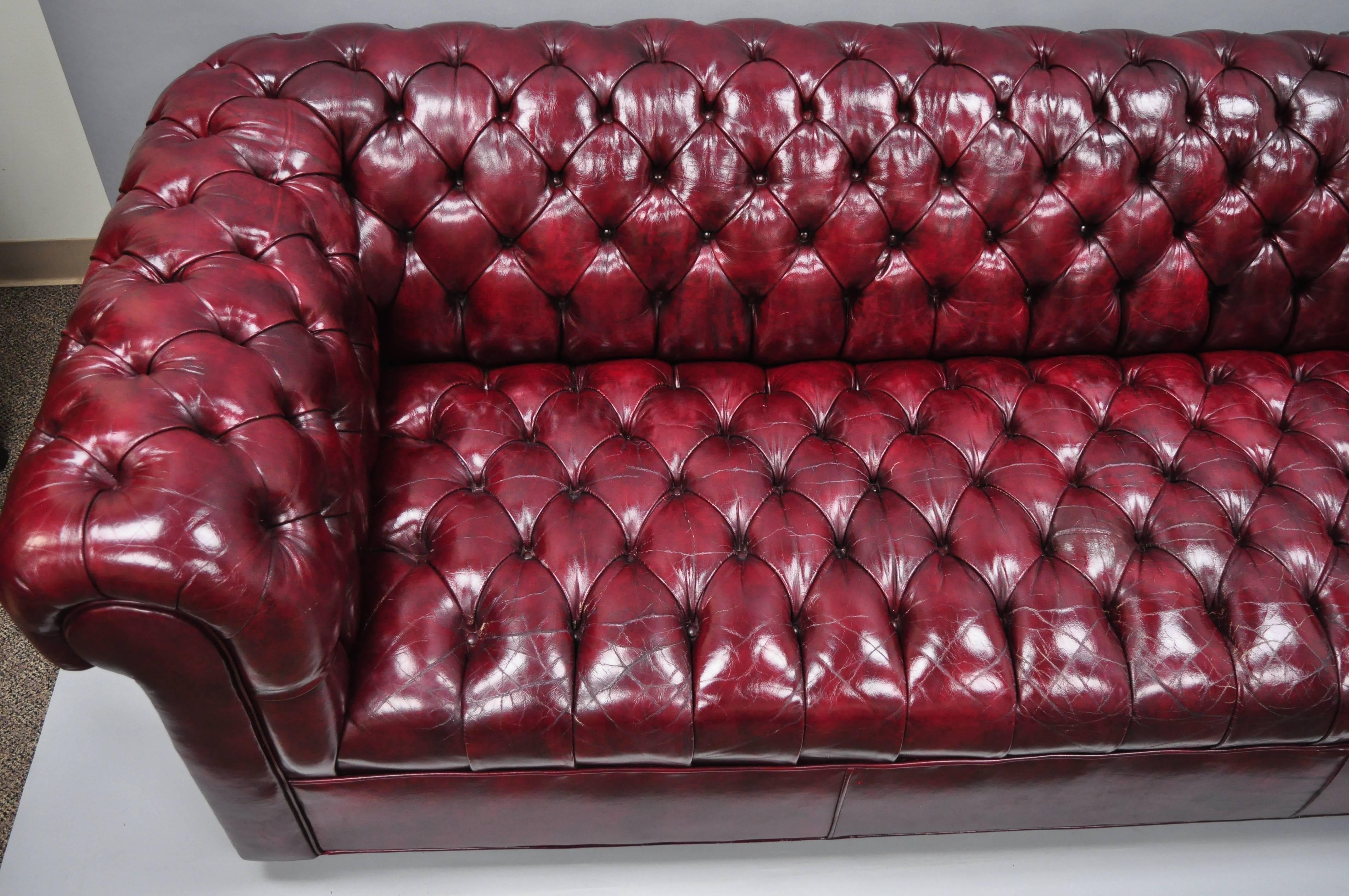 Late 20th Century Large Oxblood Burgundy Red Leather Button Tufted Chesterfield Sofa