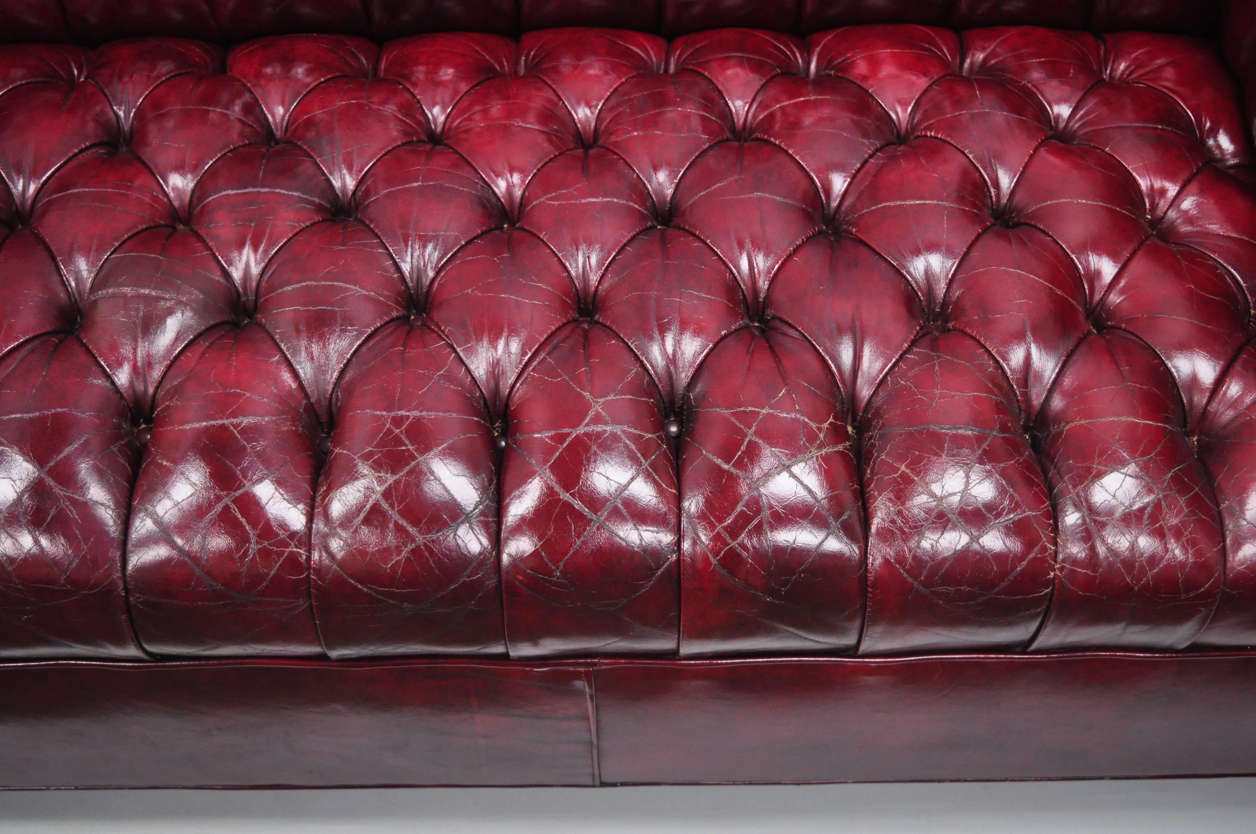 Large Oxblood Burgundy Red Leather Button Tufted Chesterfield Sofa 1