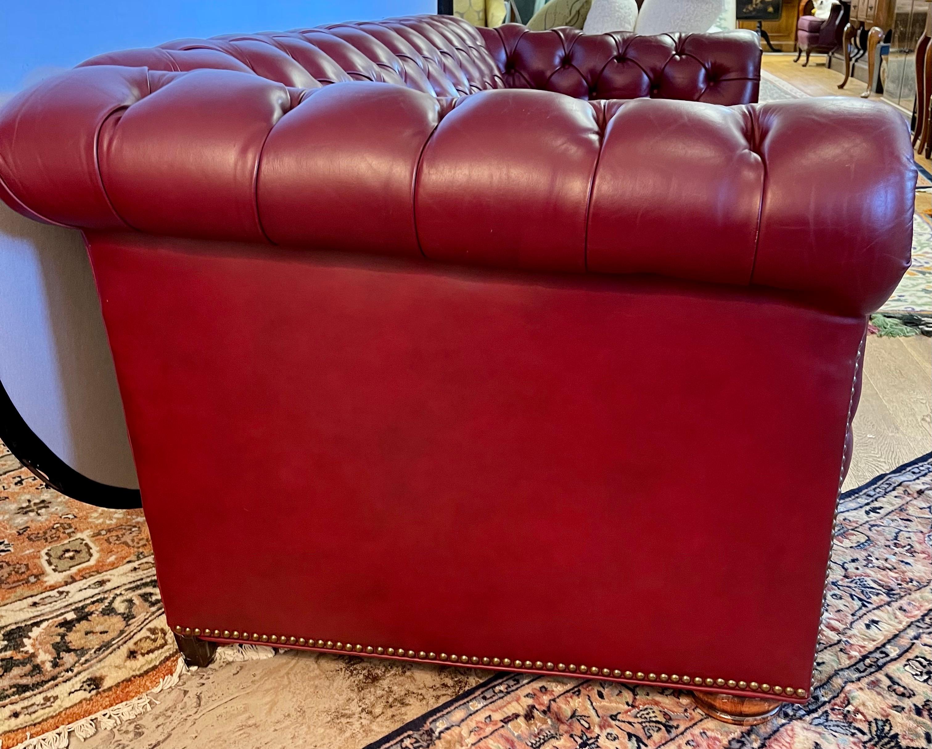 Large Oxblood Burgundy Red Leather Button Tufted Chesterfield Sofa 5