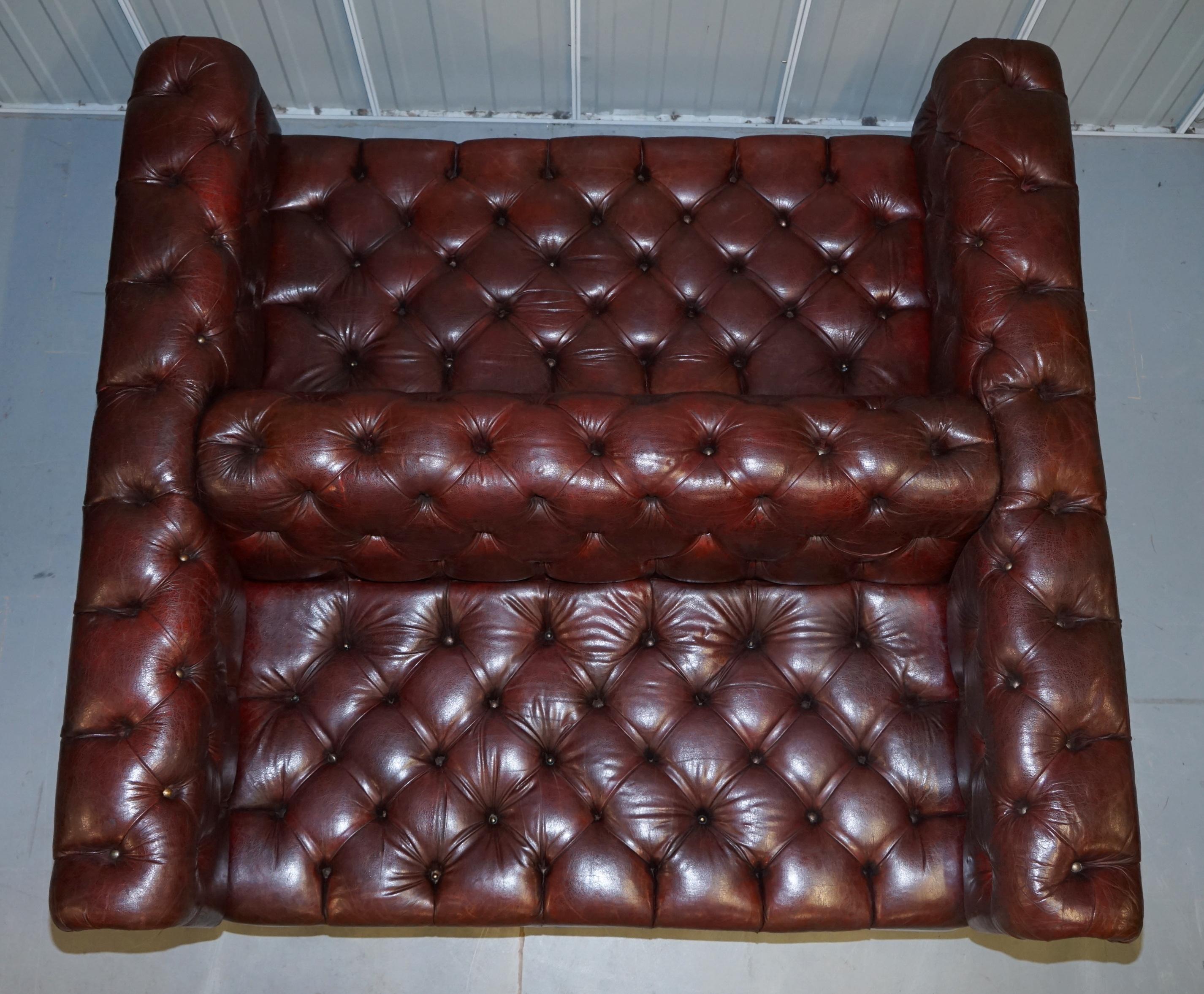 Large Oxblood Vintage Leather Double Sided Chesterfield Tufted Conversation Sofa 2