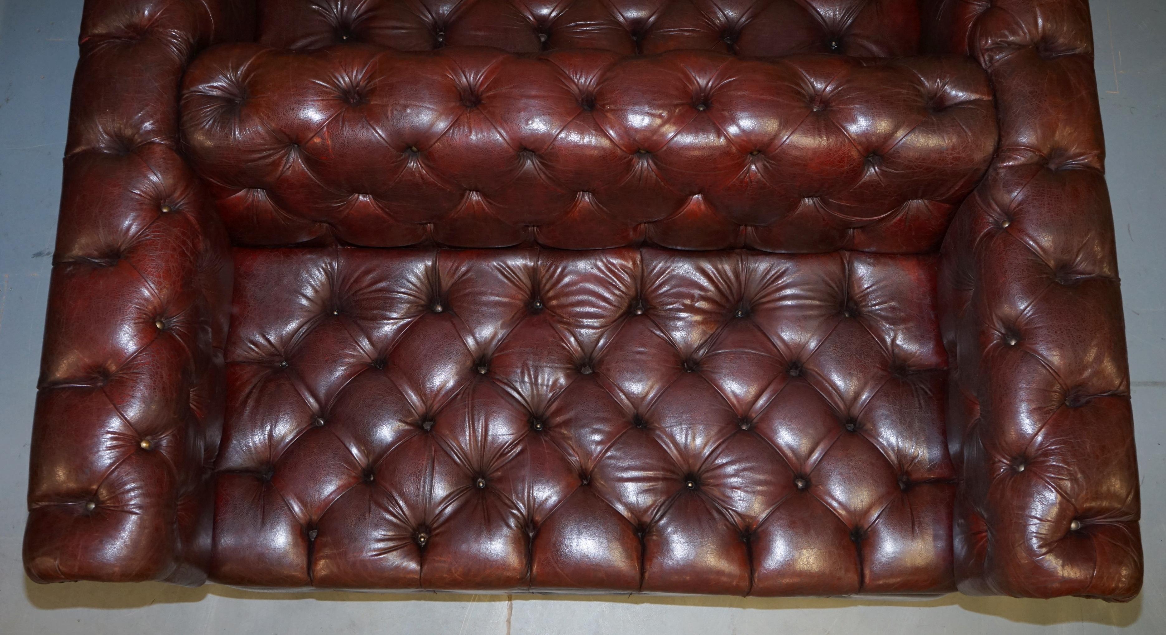 Large Oxblood Vintage Leather Double Sided Chesterfield Tufted Conversation Sofa 3
