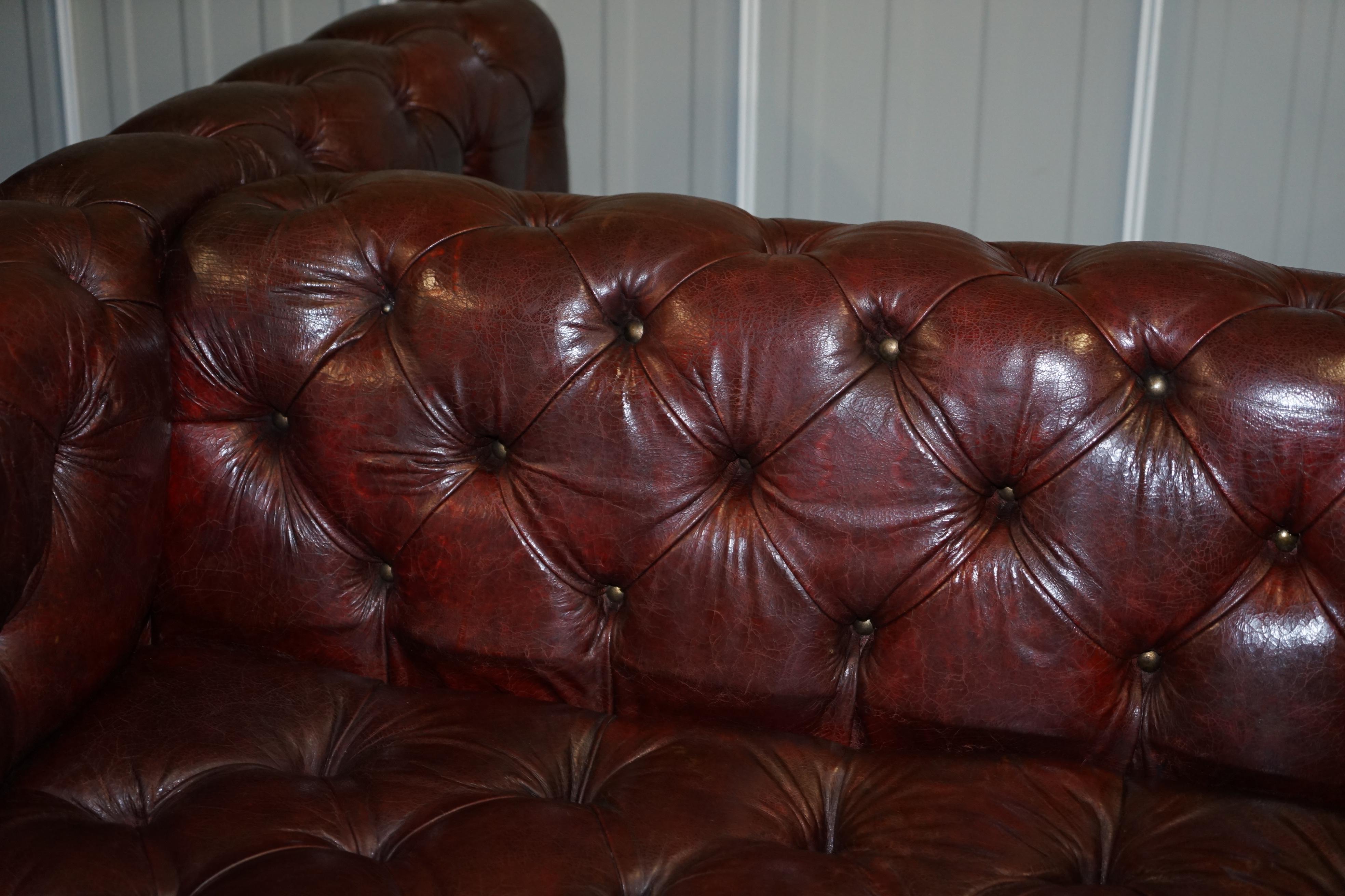 Large Oxblood Vintage Leather Double Sided Chesterfield Tufted Conversation Sofa 5