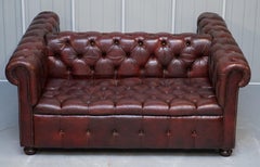 Large Oxblood Vintage Leather Double Sided Chesterfield Tufted Conversation Sofa