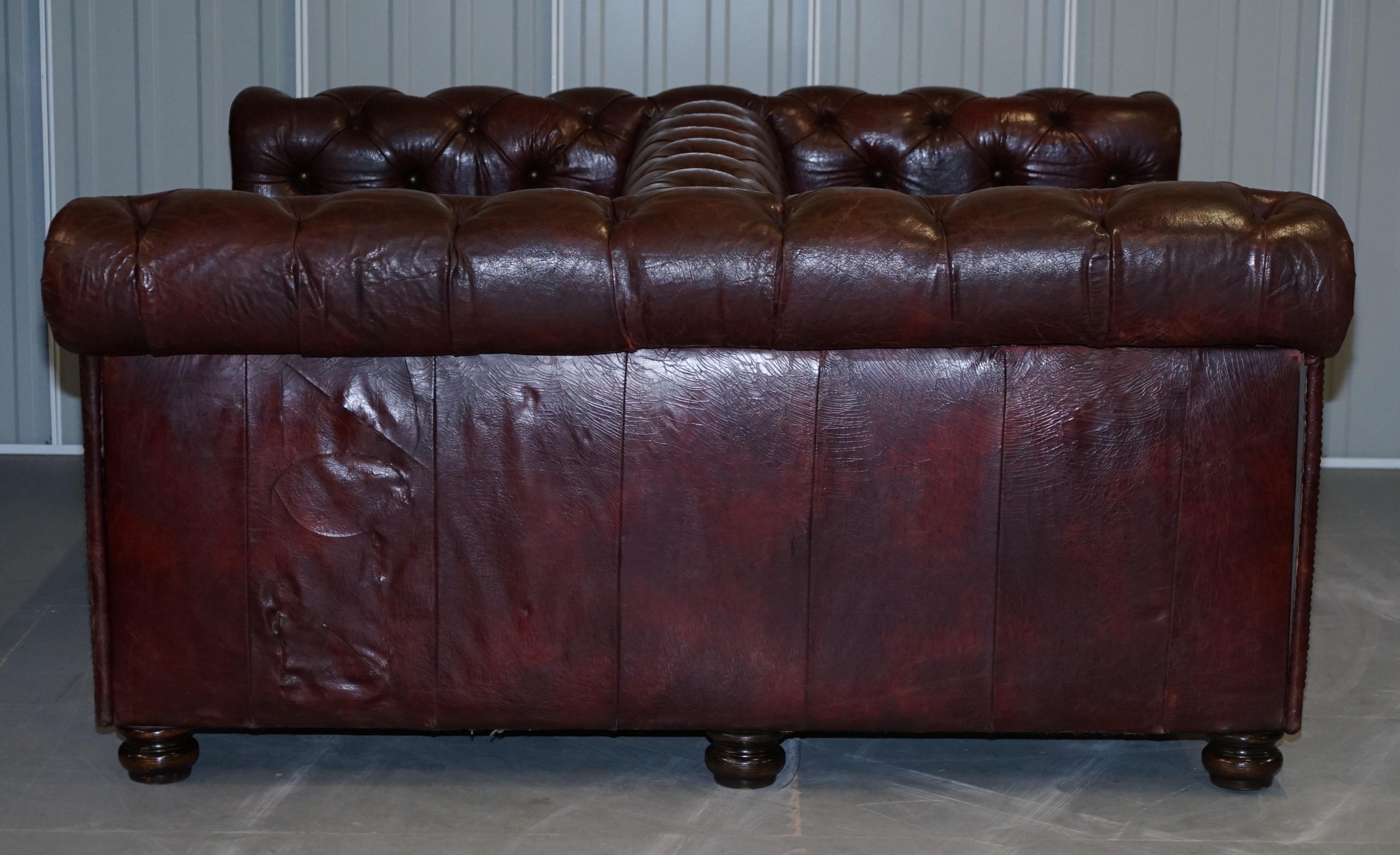 Large Oxblood Vintage Leather Double Sided Chesterfield Tufted Conversation Sofa 12