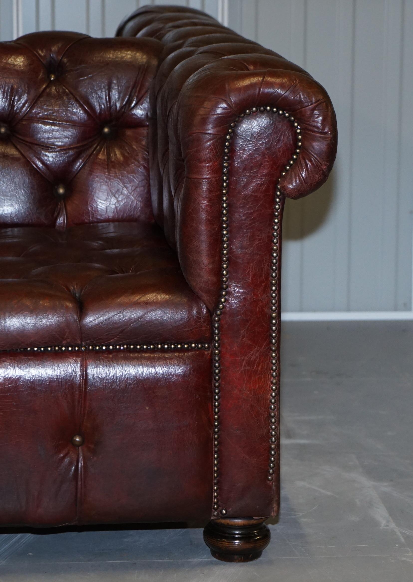 20th Century Large Oxblood Vintage Leather Double Sided Chesterfield Tufted Conversation Sofa