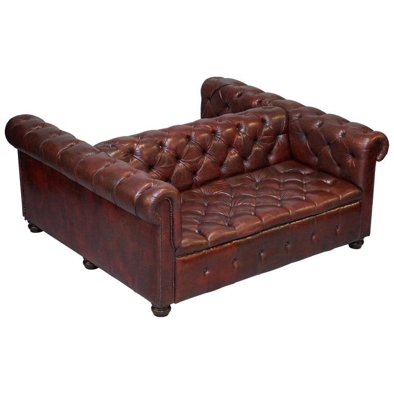 Large Oxblood Vintage Leather Double, Chesterfield Tufted Sofa Leather