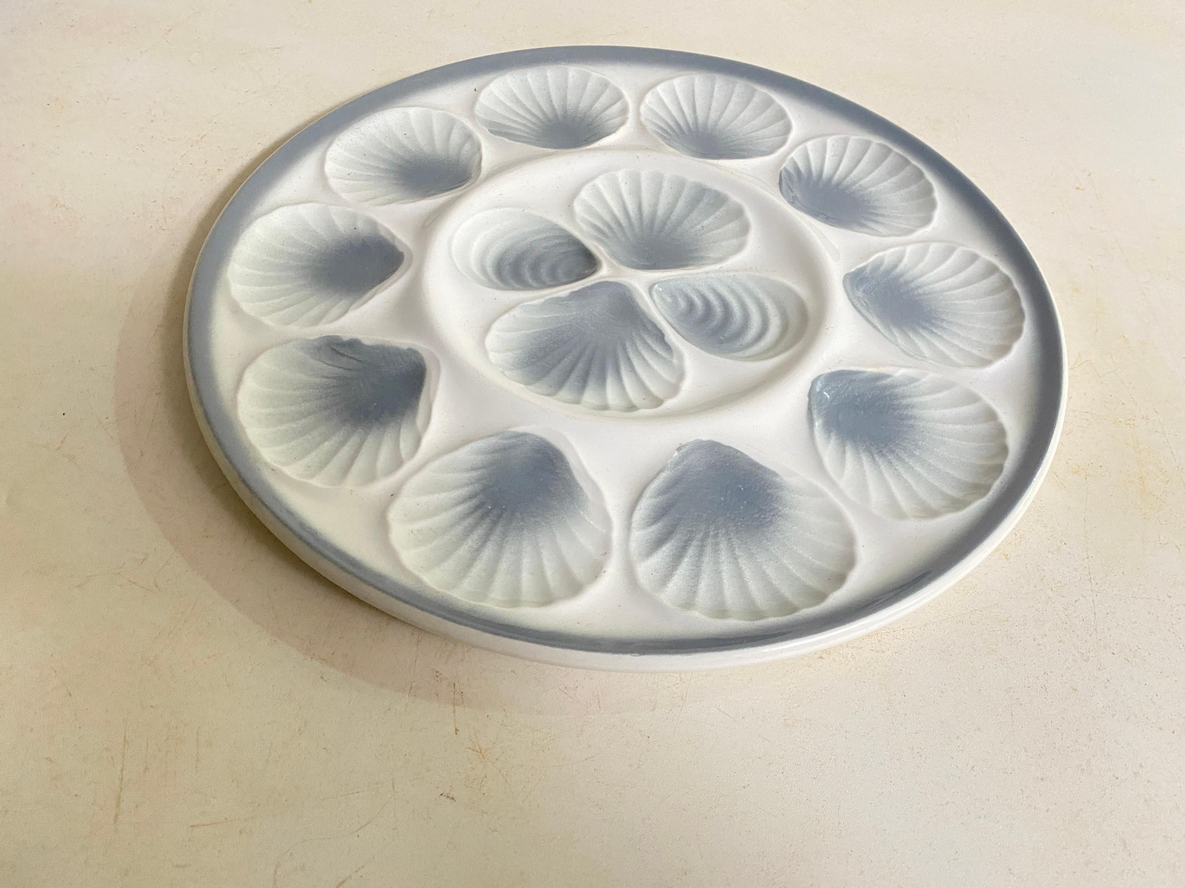 Large Oyster Plate / Dish in Ceramic Grey Color 1960 France by Moulin des Loups  For Sale 1