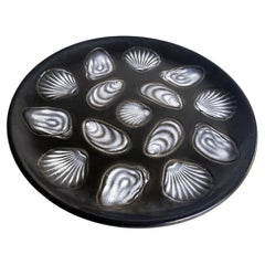 Large Oyster Plate in Ceramic BlACK and White Color, 1960 France by Elchinger