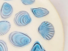 Large Oyster Plate in Ceramic Blue and White Color, 1960 France by Elchinger