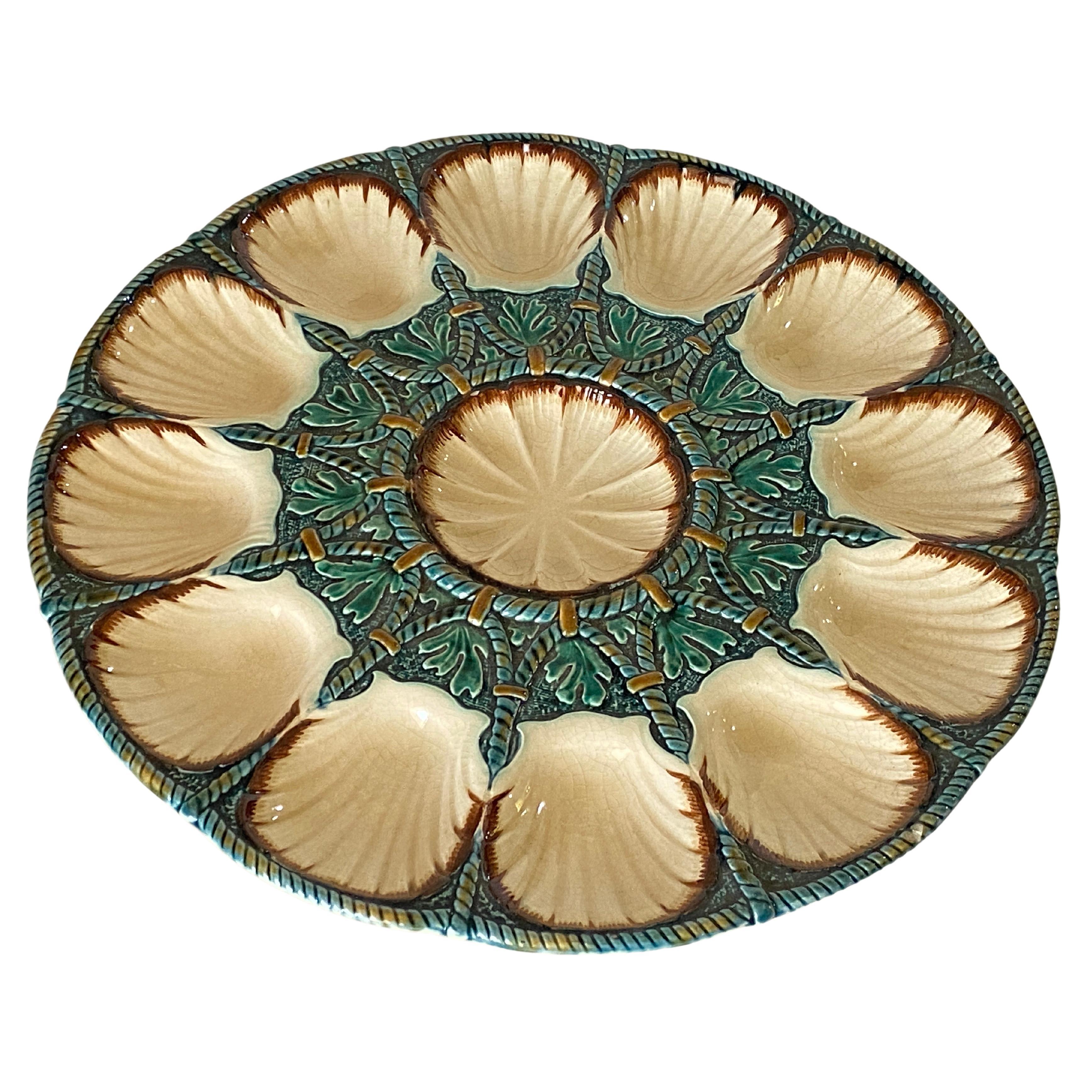 Large Oyster Plate in Majolica Blue and White Color, 19th Century, France