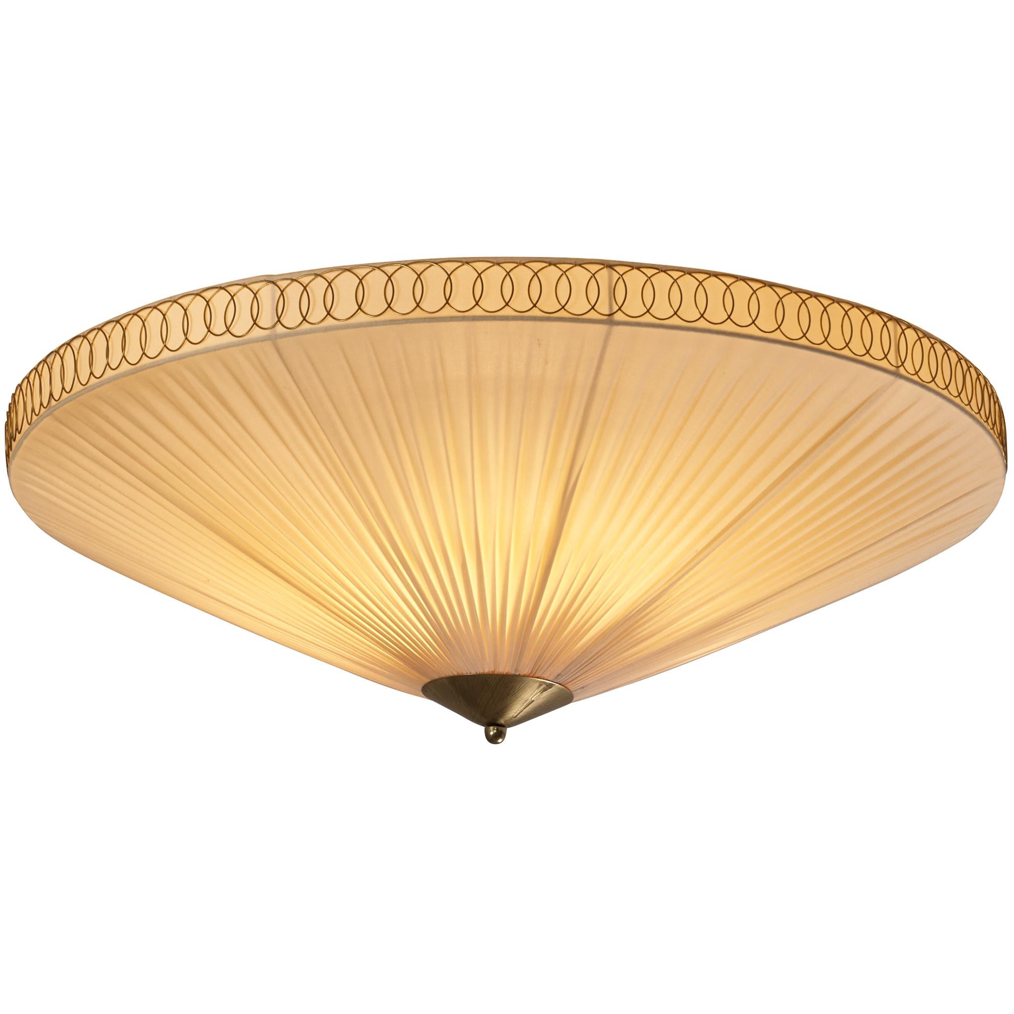 Large Paavo Tynell Flush Mount Ceiling Light in Silk and Brass