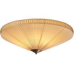 Large Paavo Tynell Flush Mount Ceiling Light in Silk and Brass